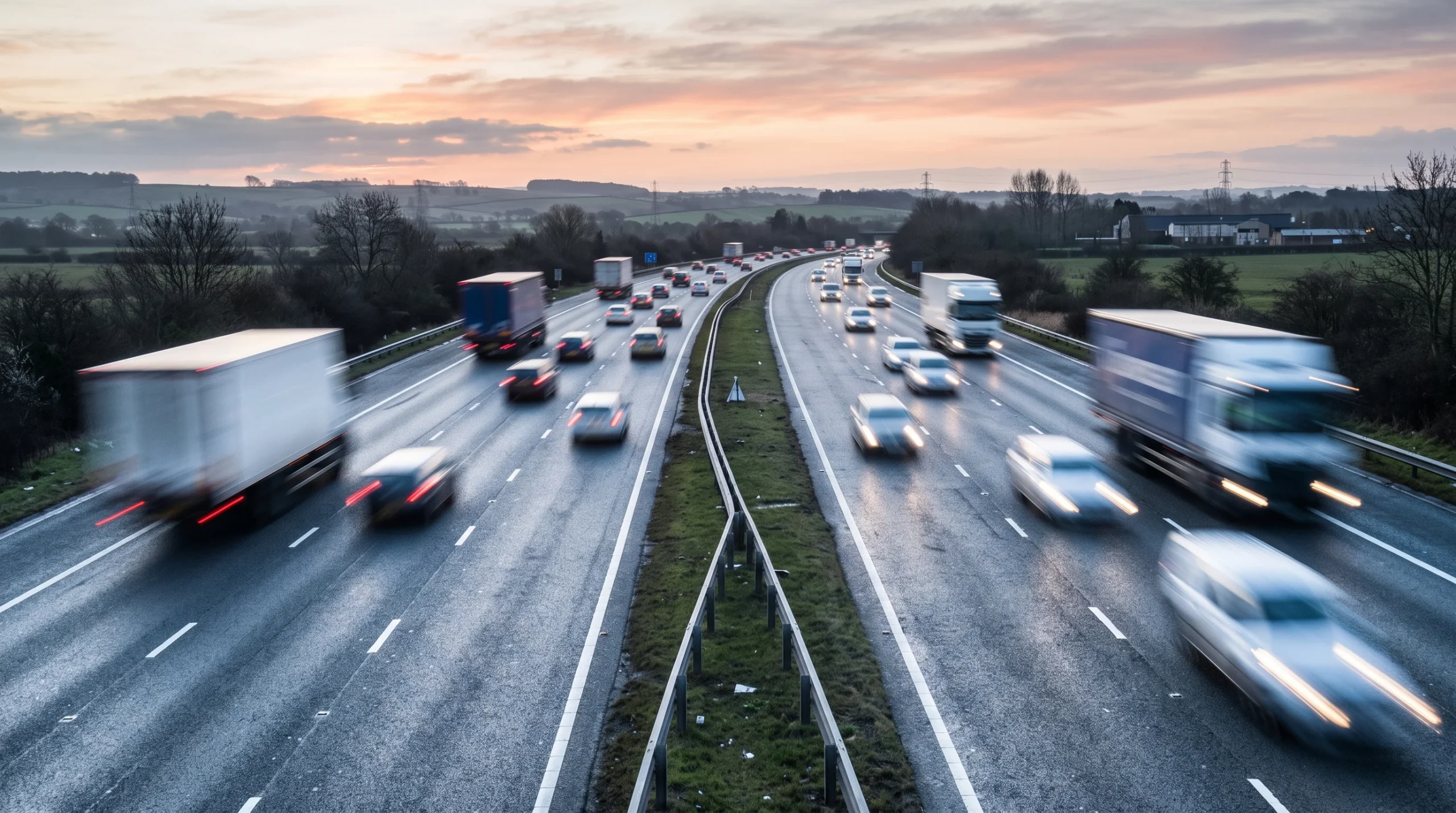 A generic view of a dual carriageway road in the morning light.
