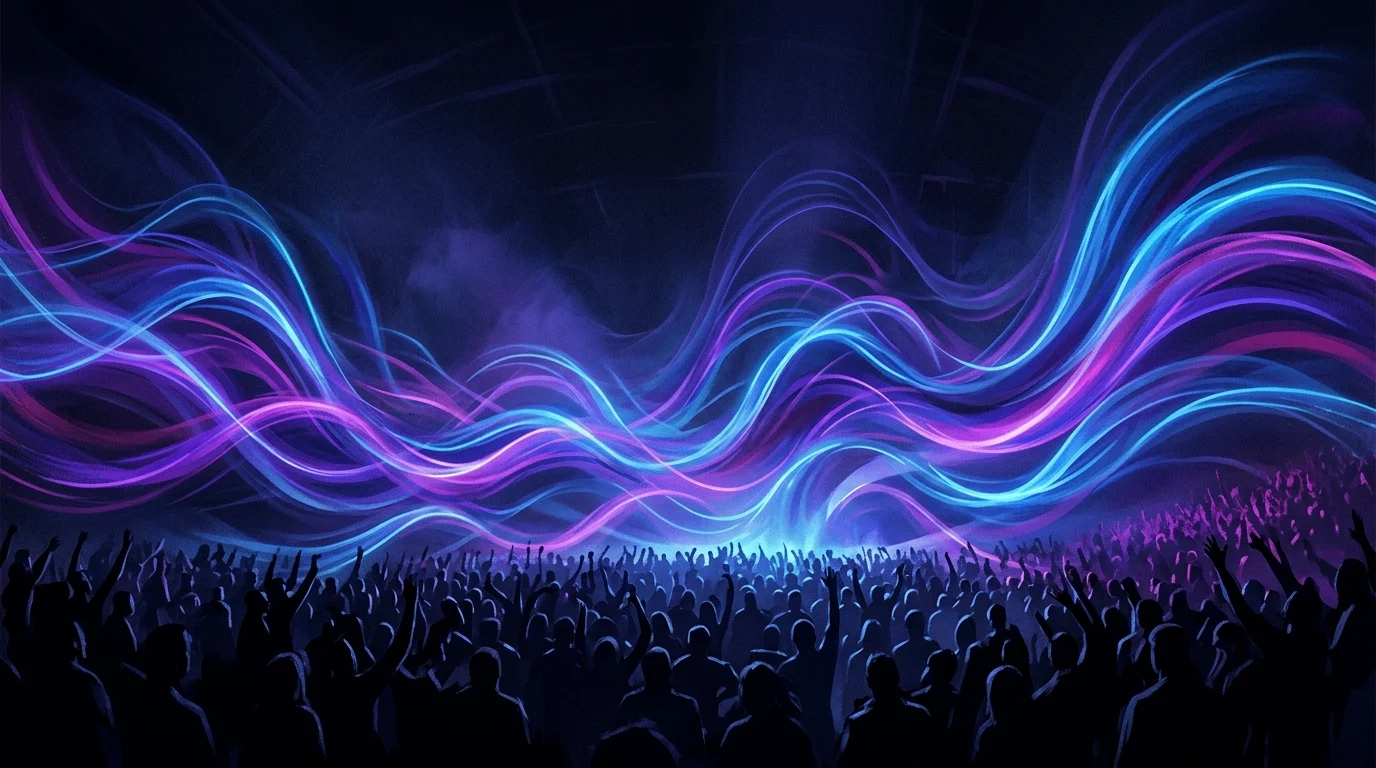 Abstract light waves representing sound and music.