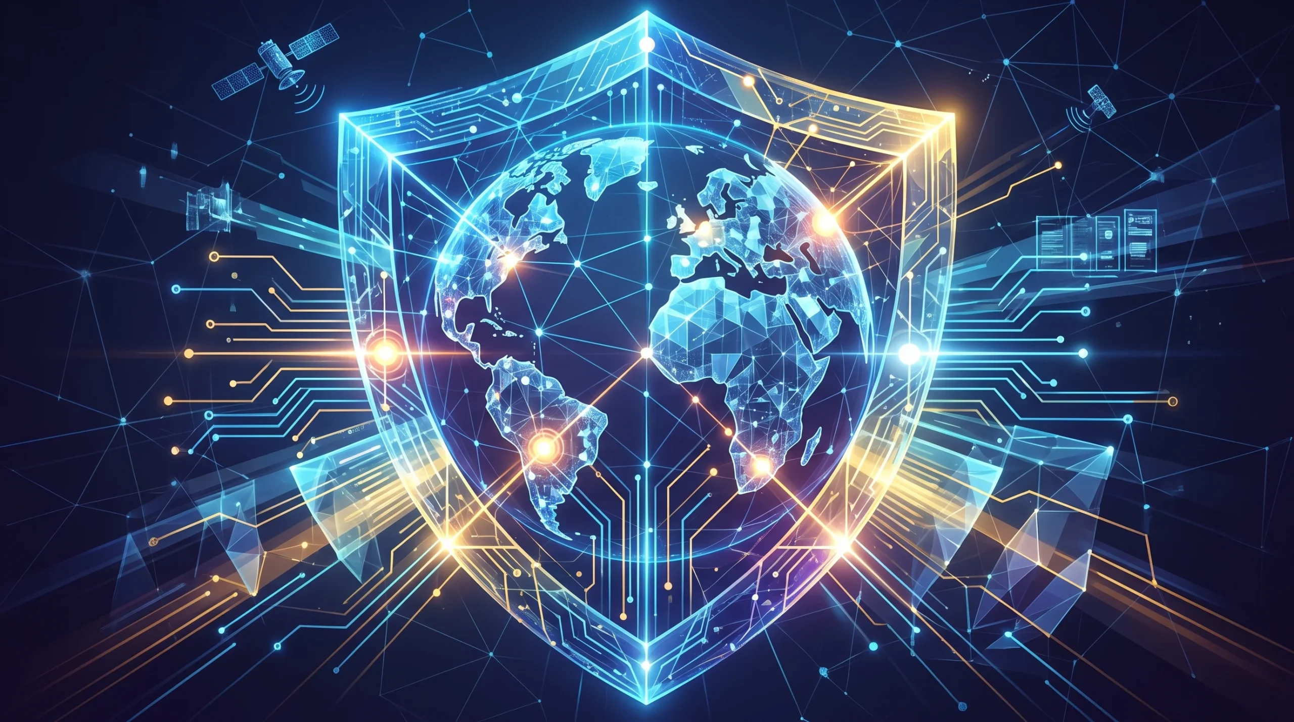 A conceptual illustration of digital security and artificial intelligence networks.