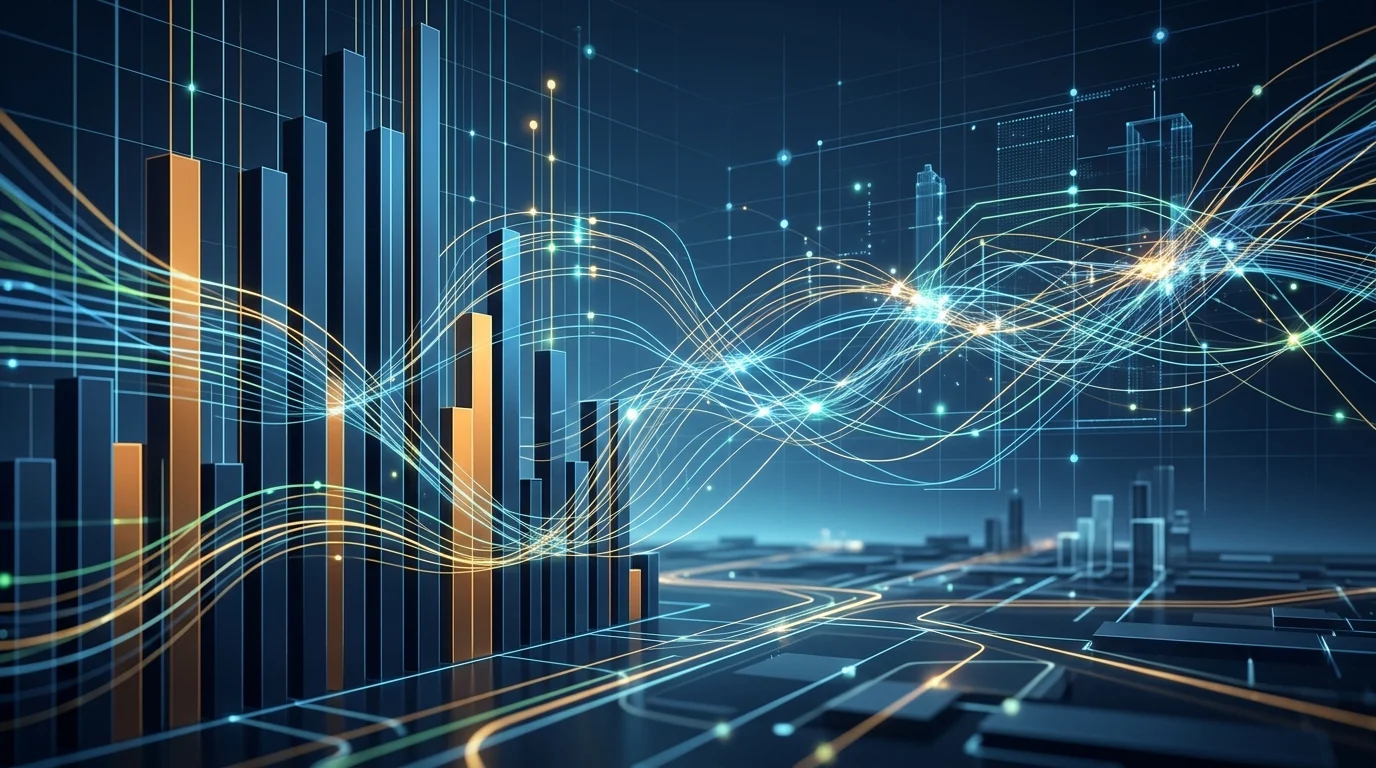 Conceptual abstract data showing financial debt flows and digital technology.