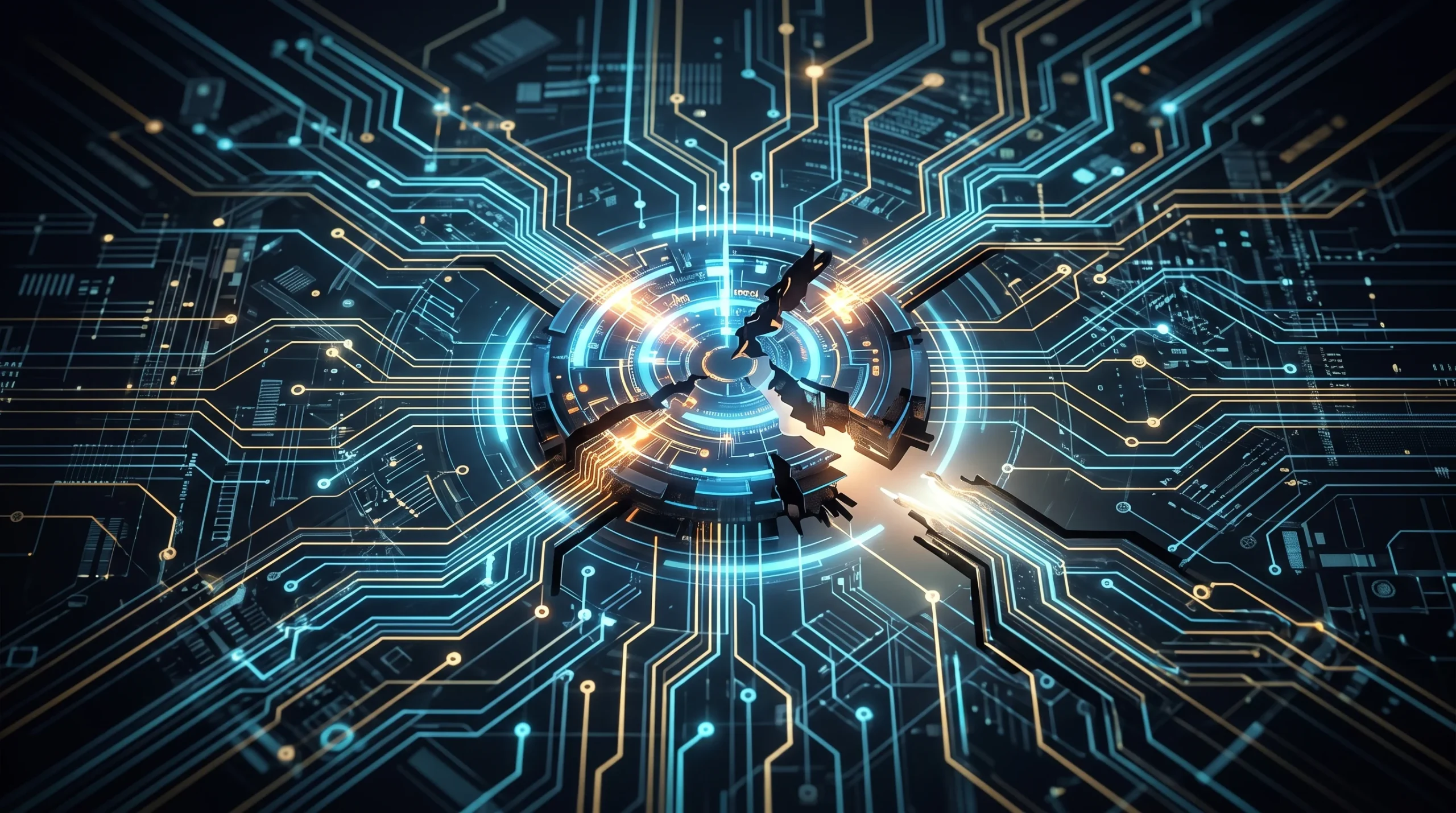 A conceptual digital illustration representing an AI kill switch with glowing circuitry.