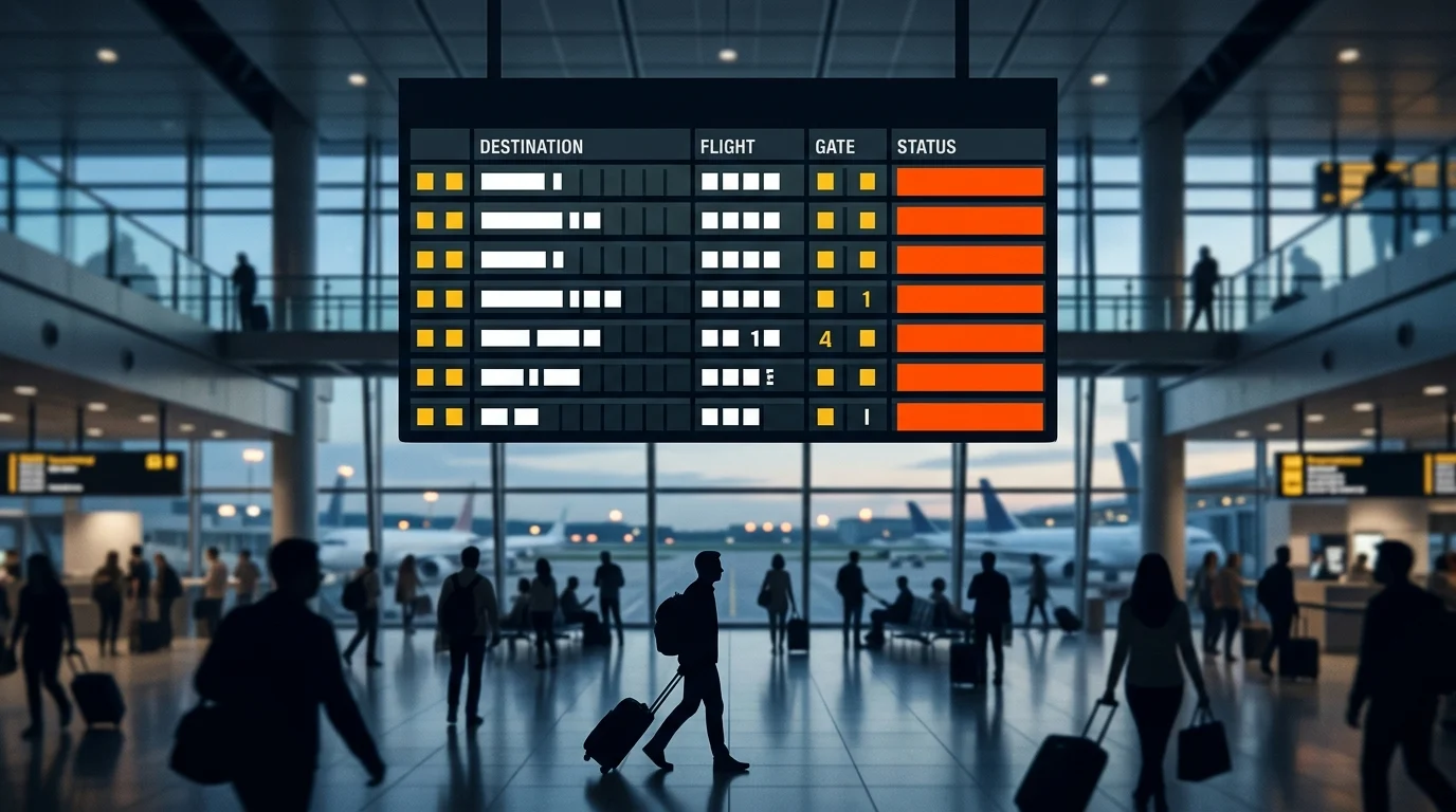 A conceptual graphic representing airport departure delays.
