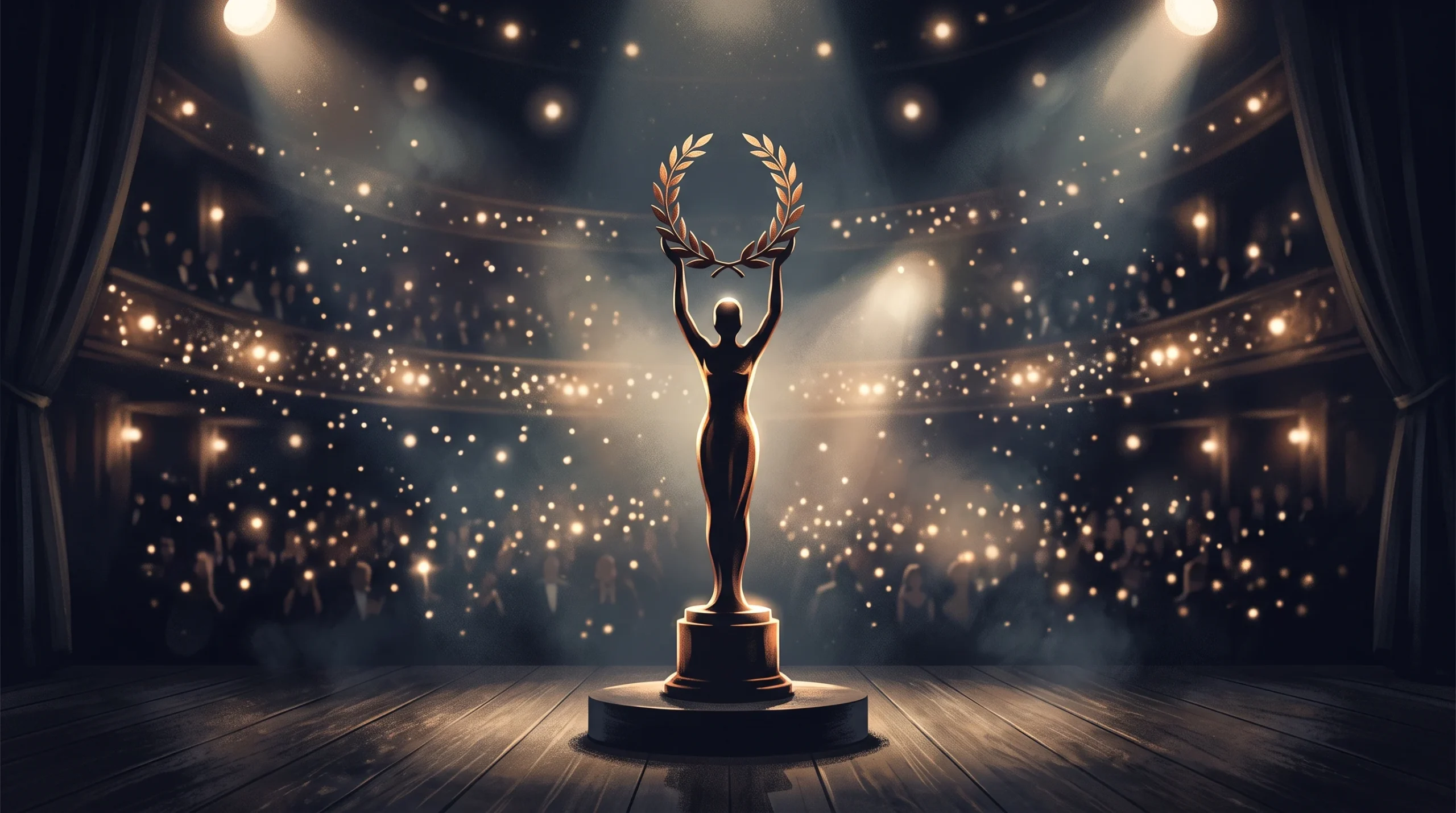 A conceptual illustration of a gold award trophy