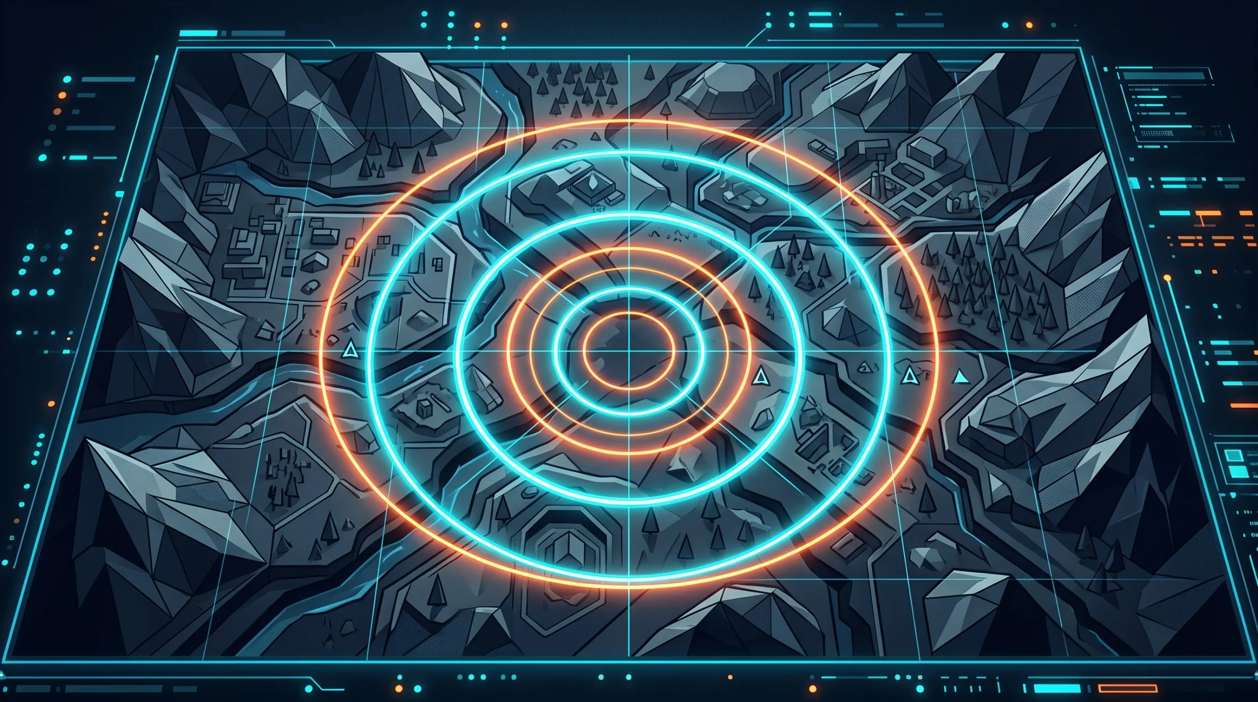 A conceptual digital illustration of a narrowing tactical game zone.