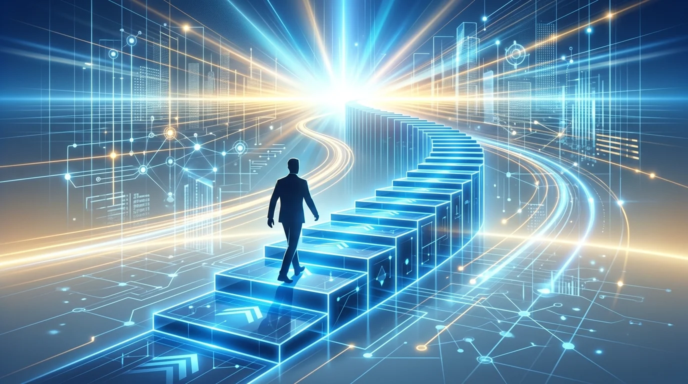 An abstract digital pathway representing a career transition into the tech sector.