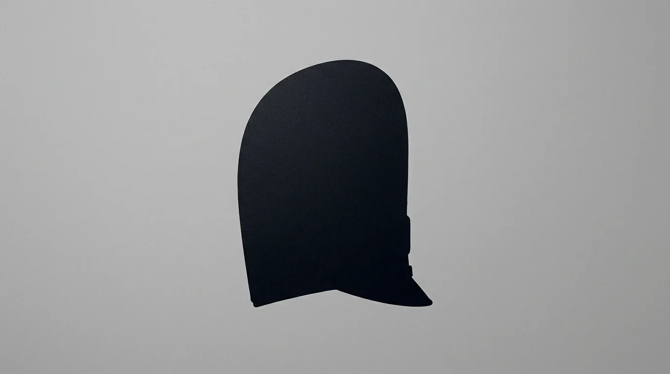 A minimalist silhouette of a tall ceremonial military hat.