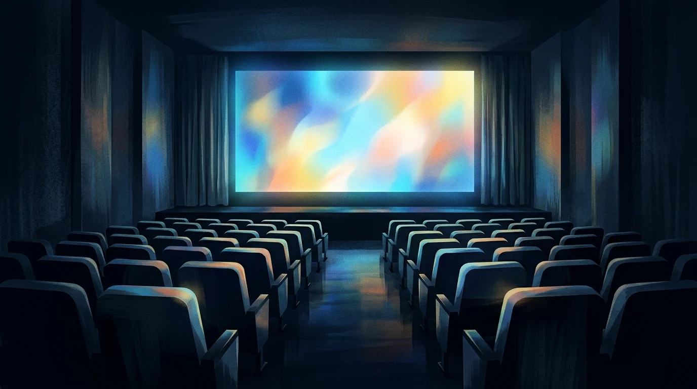 A conceptual illustration of a cinema theatre environment.