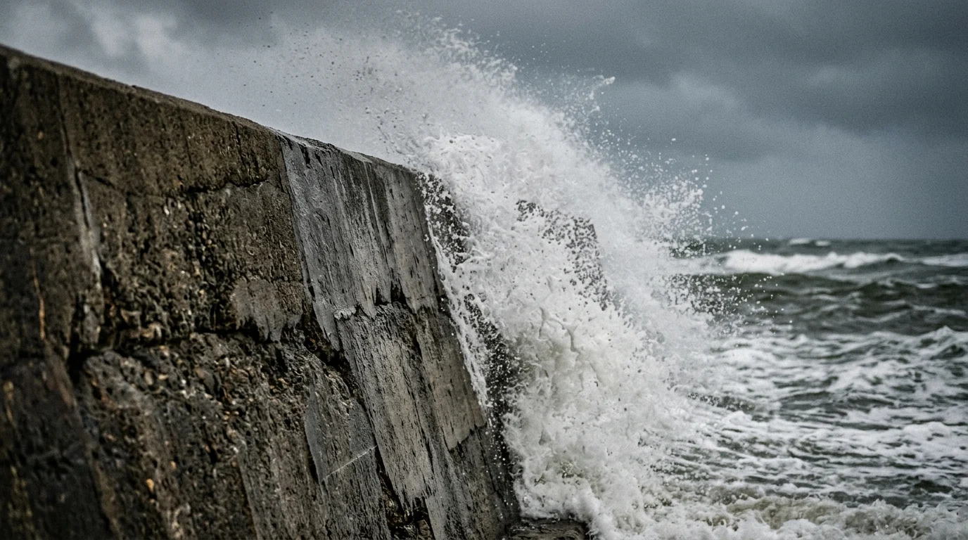 Abstract view of coastal flood defences.