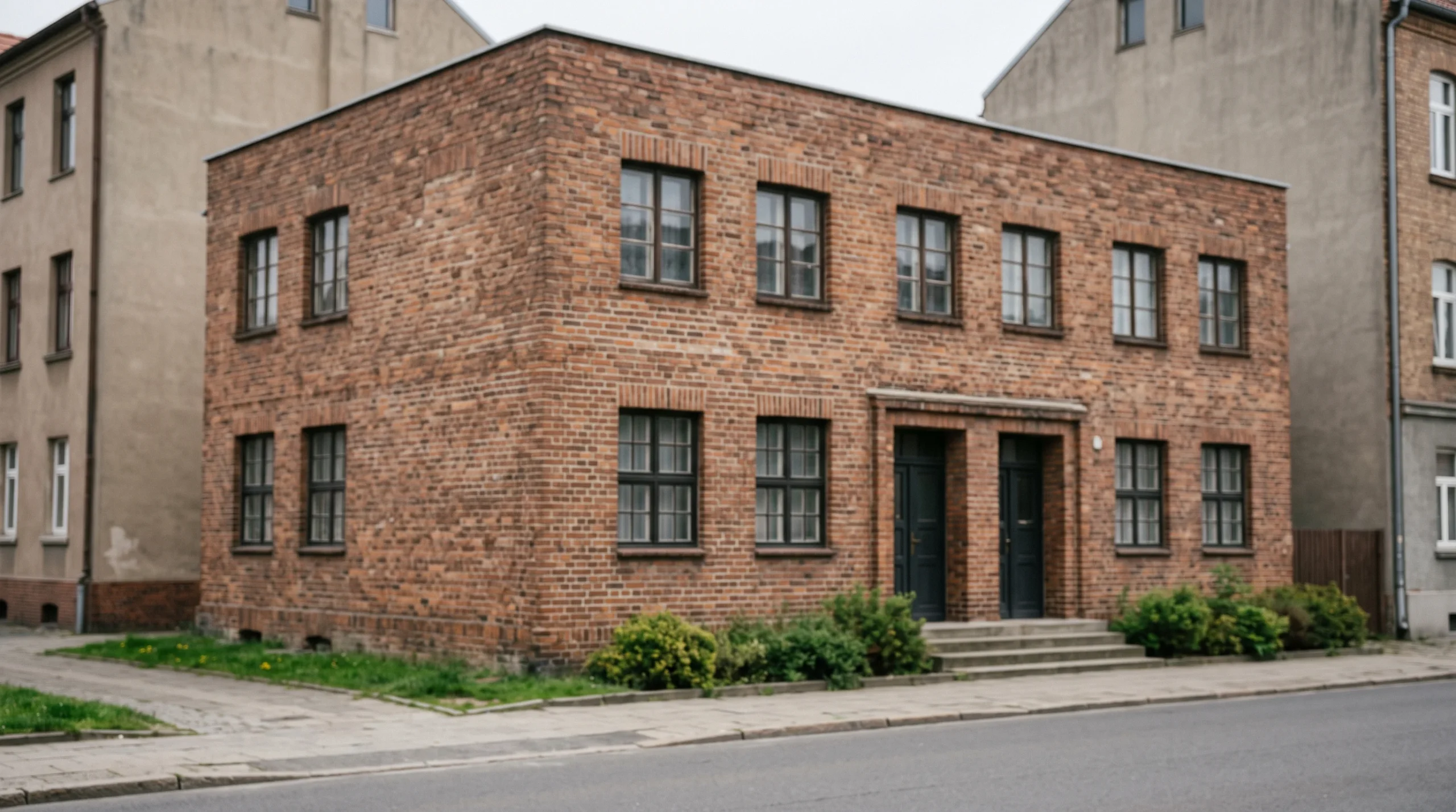 A generic brick community building in a residential area.