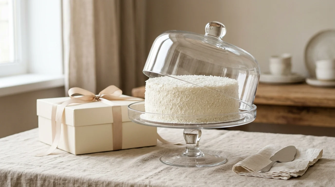 A white coconut cake presented as a gift