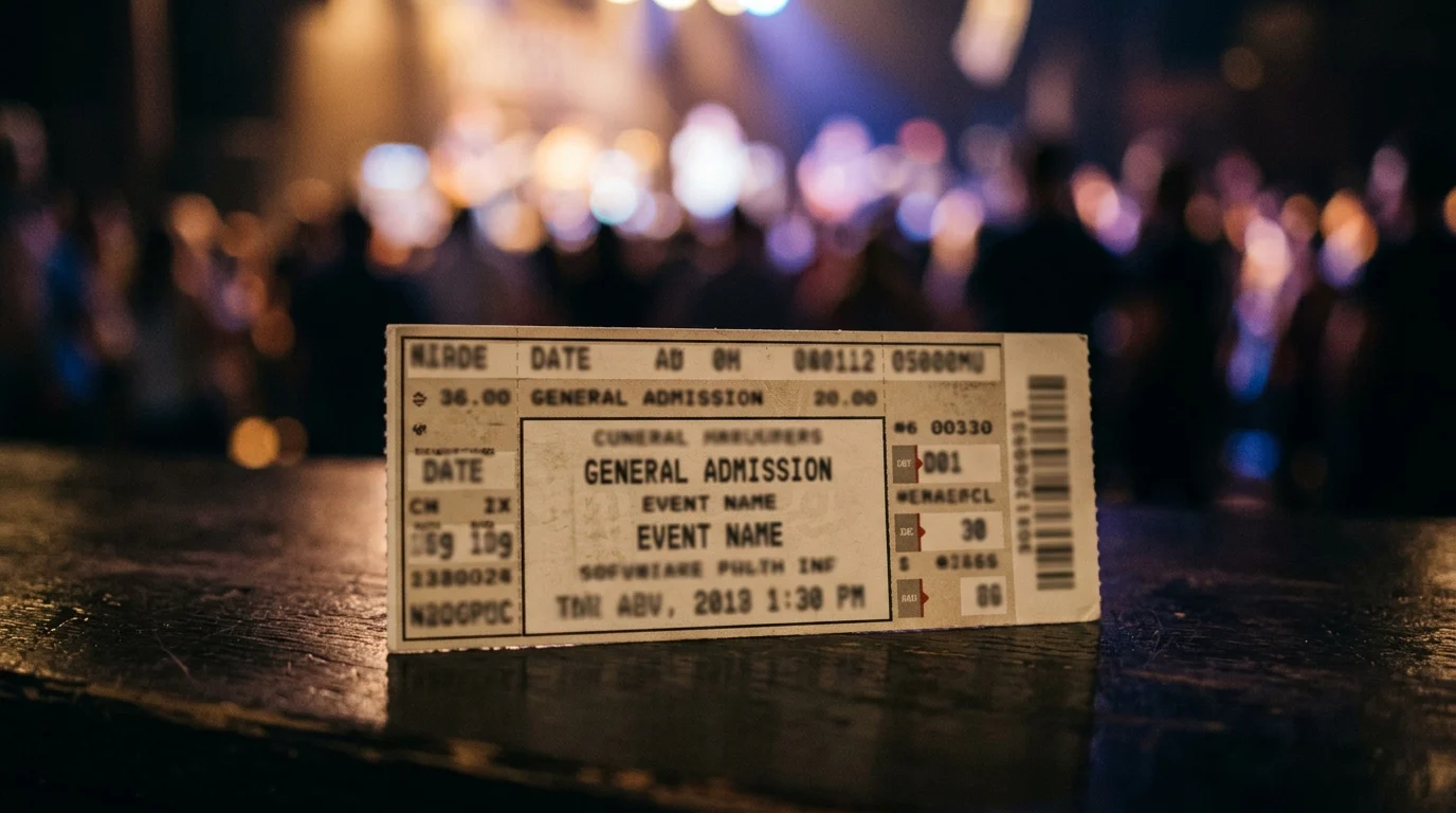A blurred conceptual image of a concert ticket.