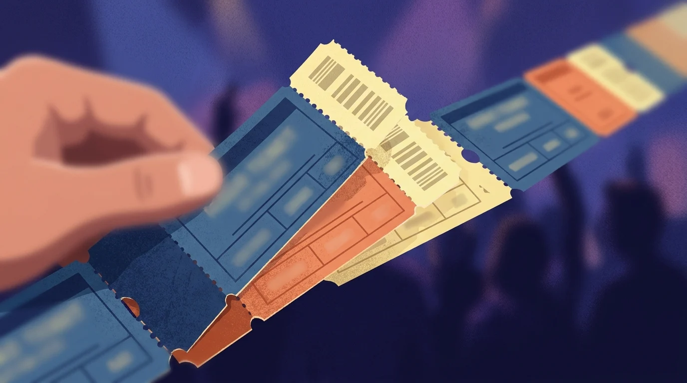 Conceptual image of tickets being removed from a set.