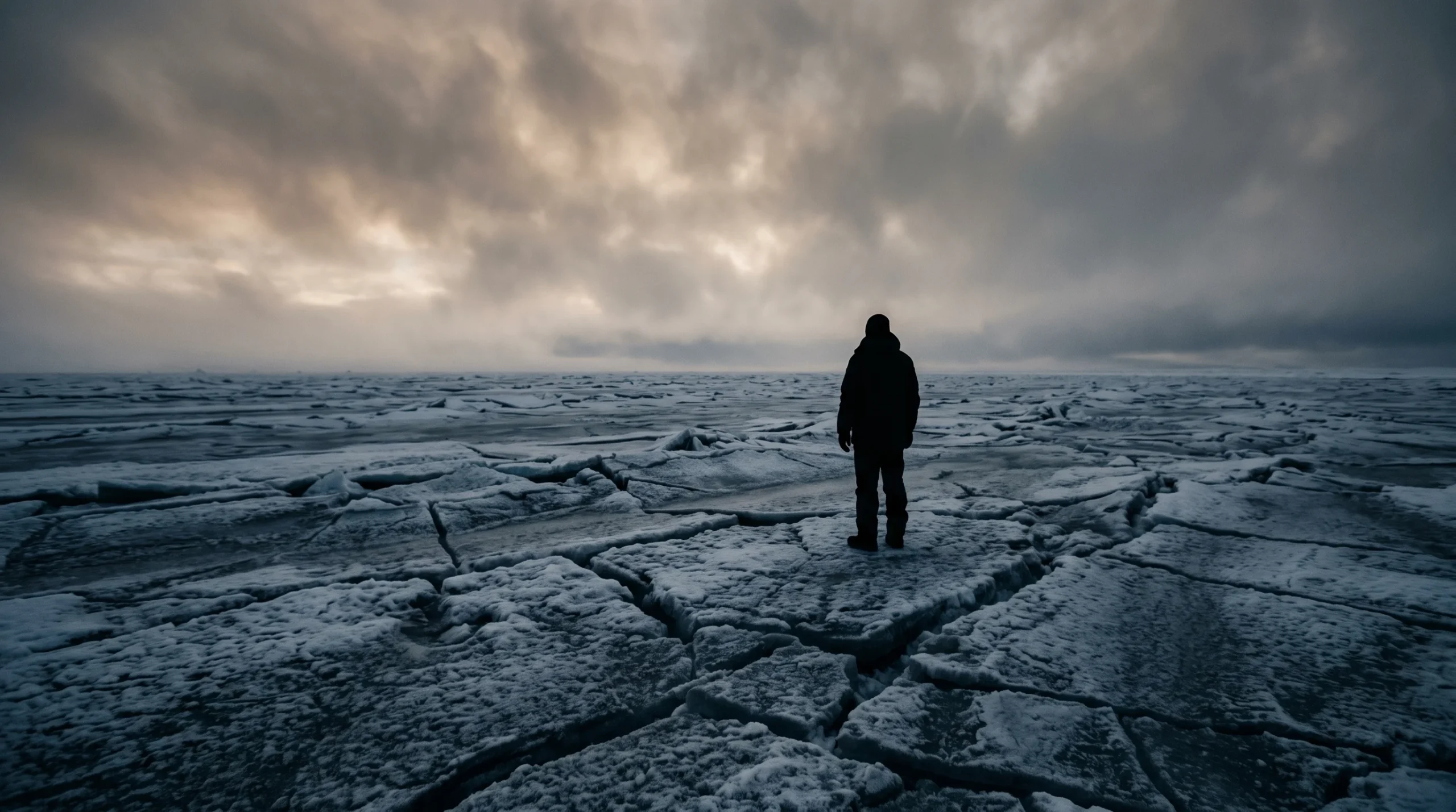 Conceptual illustration of a lone figure in an icy landscape.