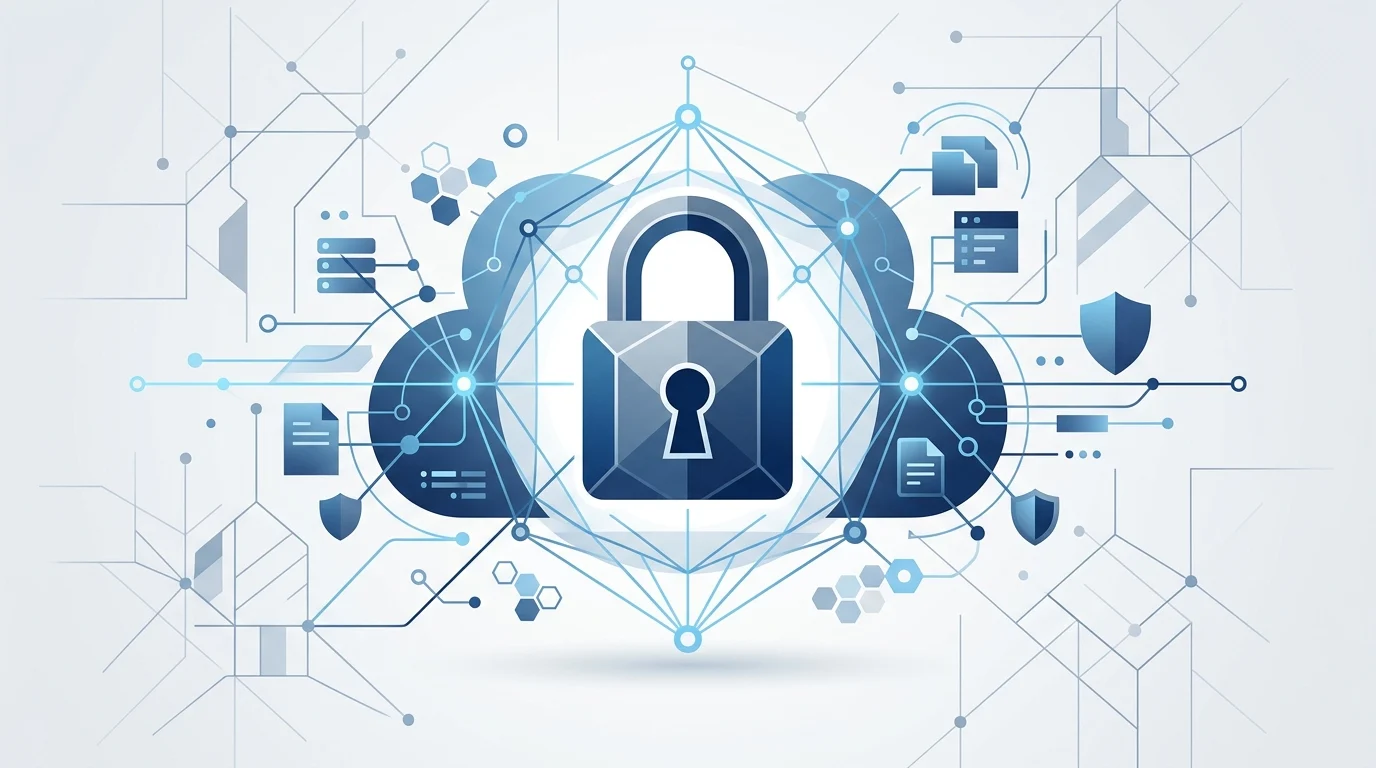 An abstract graphic of a secure digital cloud