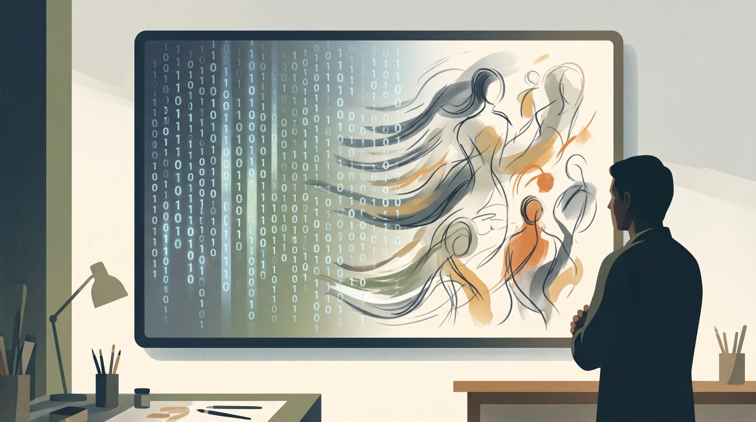 Conceptual illustration of digital art and technology merging