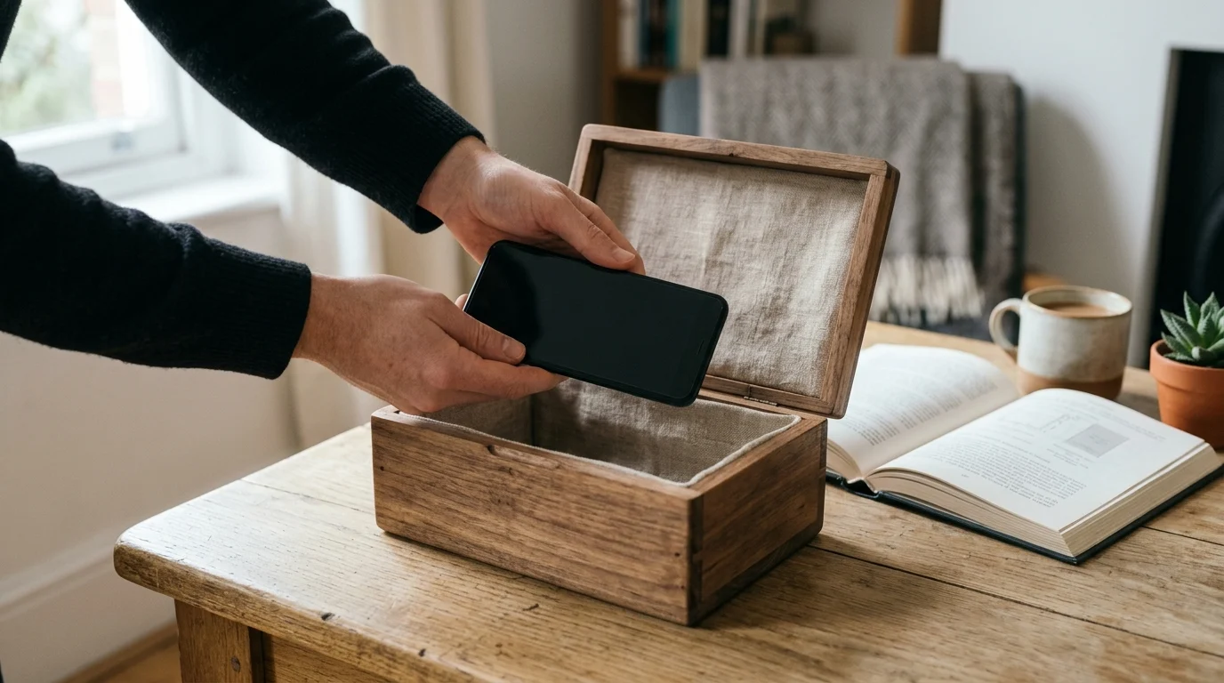 Conceptual image of a digital detox box