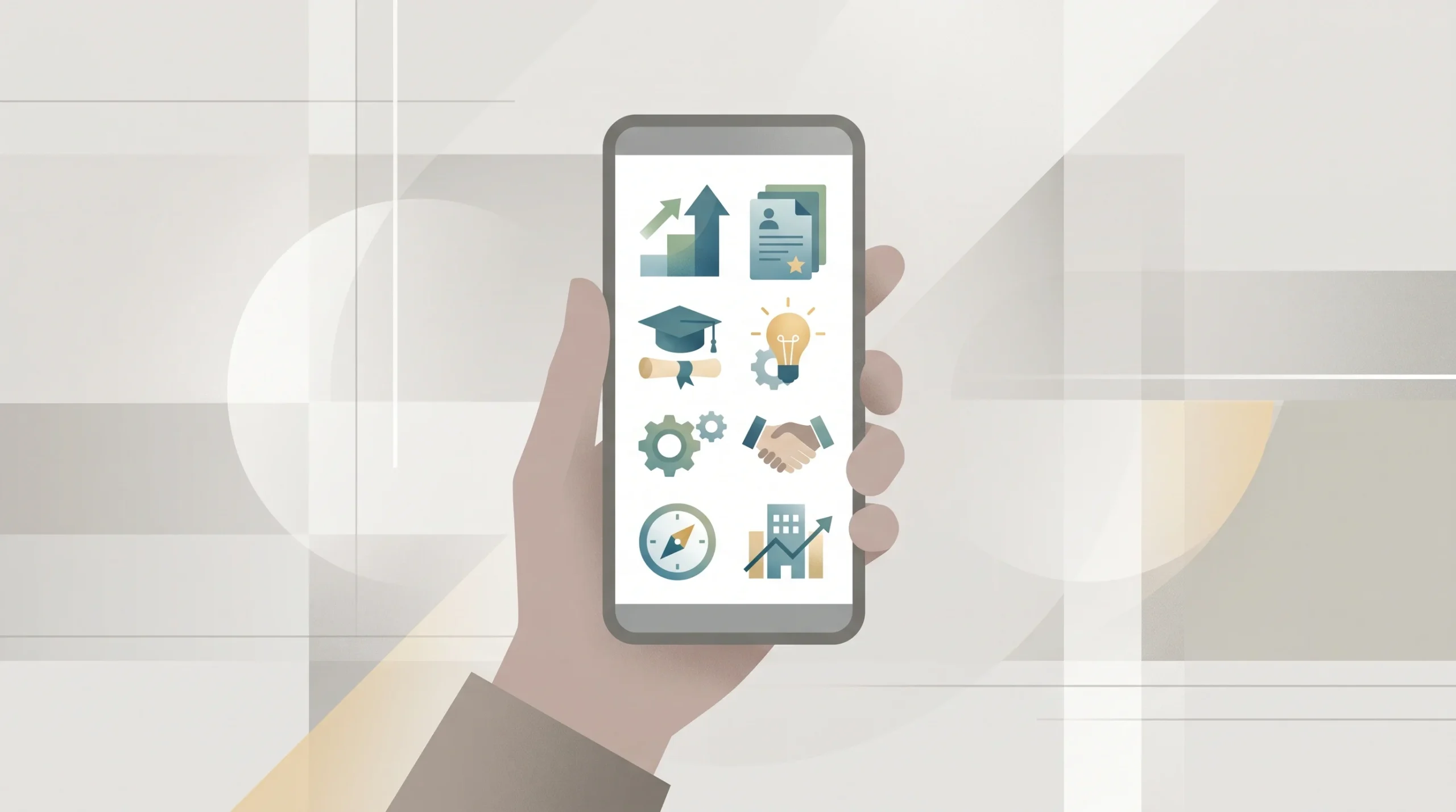A conceptual illustration of a smartphone showing digital career tools.