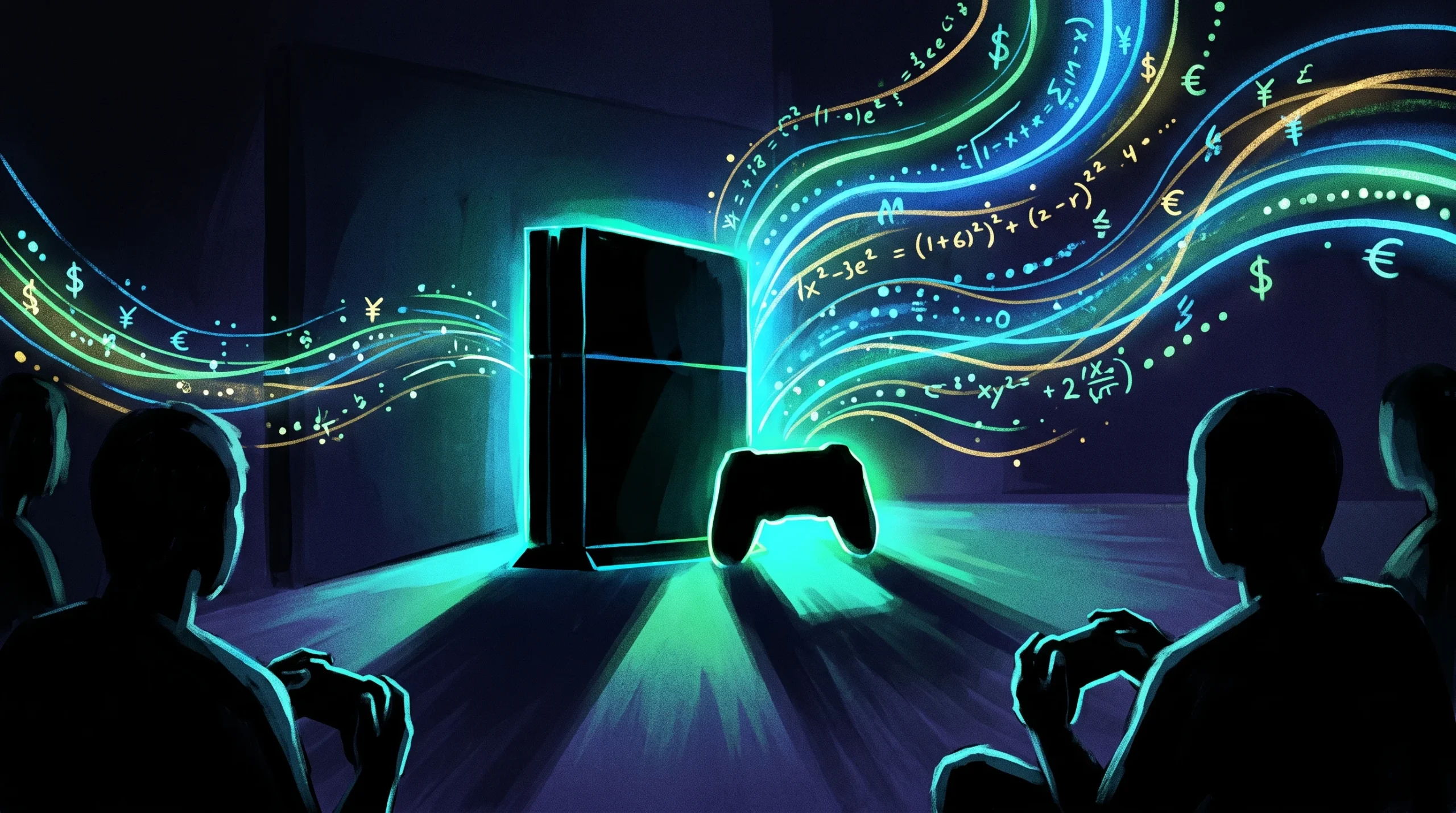 A conceptual illustration representing digital video game sales and financial data.