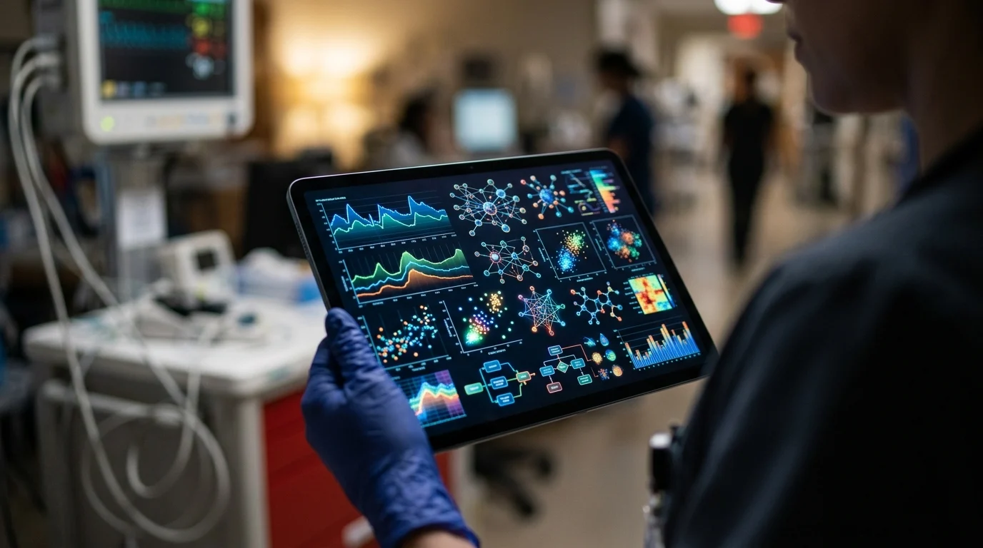 Conceptual image of healthcare data management on a digital screen.