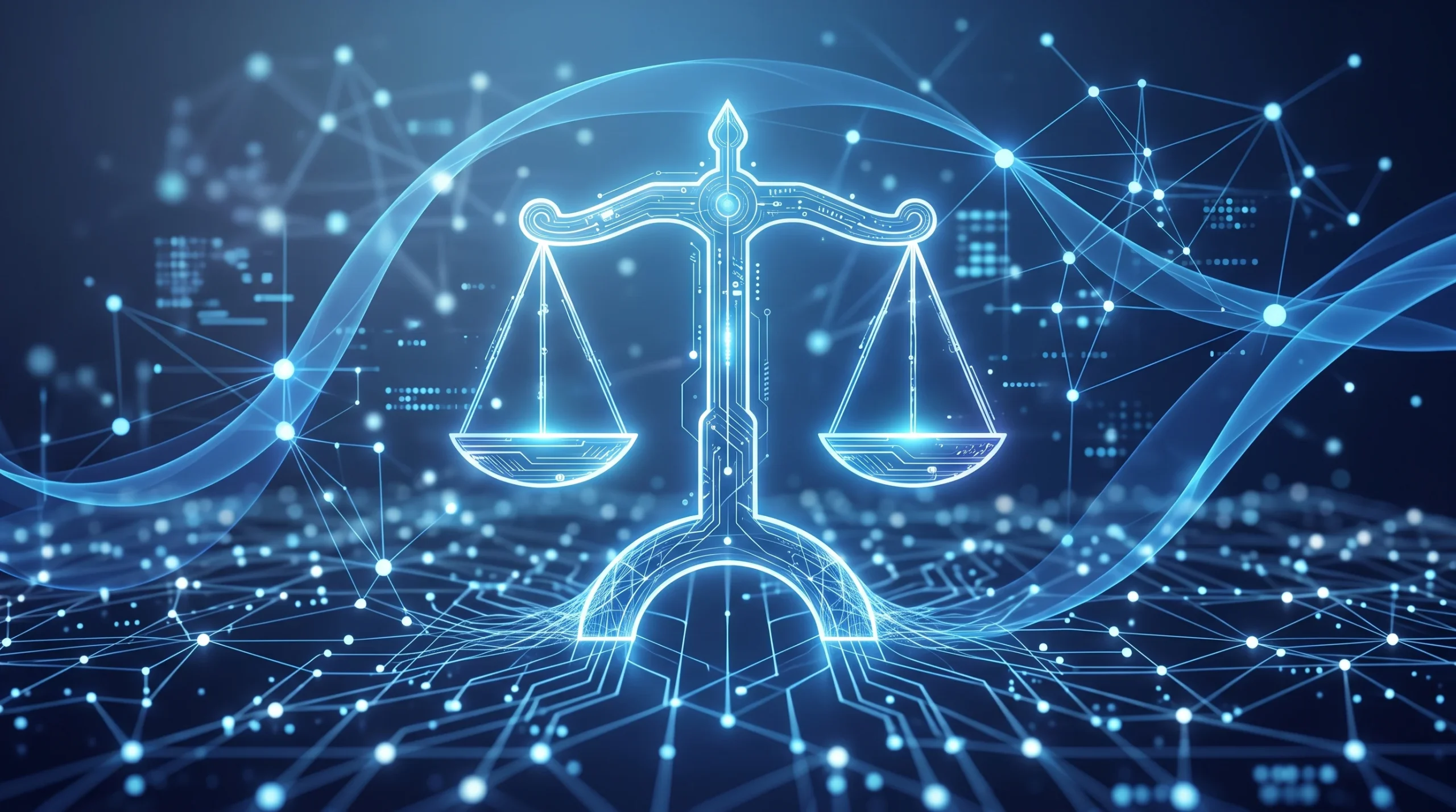 A conceptual digital illustration representing international law and technology regulation.
