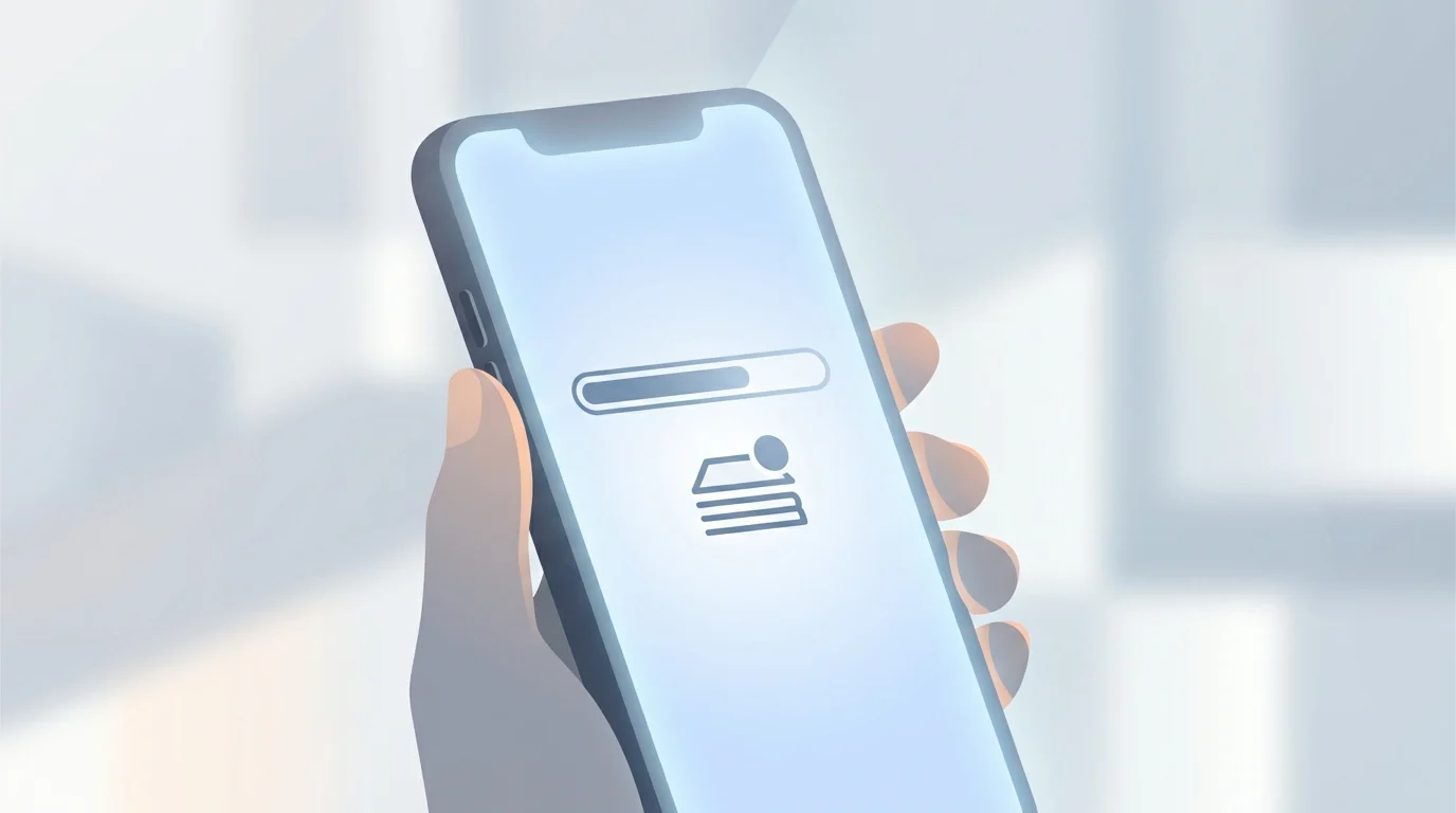 Illustration of a digital ticket queue on a smartphone.