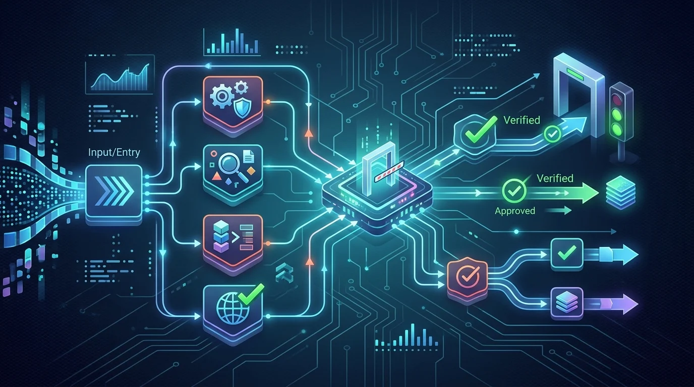A conceptual representation of digital data validation and compliance.