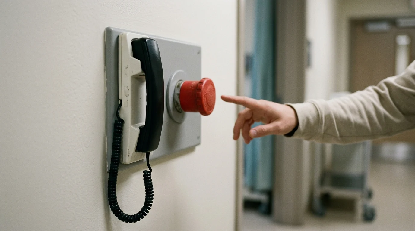 A conceptual image of a hospital emergency communication handset.