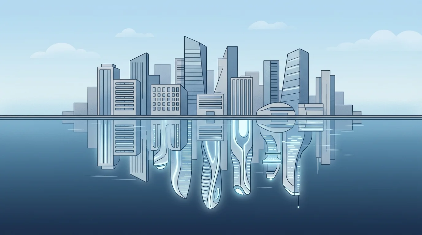 Conceptual illustration of a mirrored city skyline representing parallel Americas.
