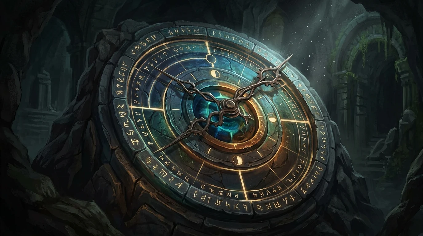 A conceptual runic dial representing time as a resource