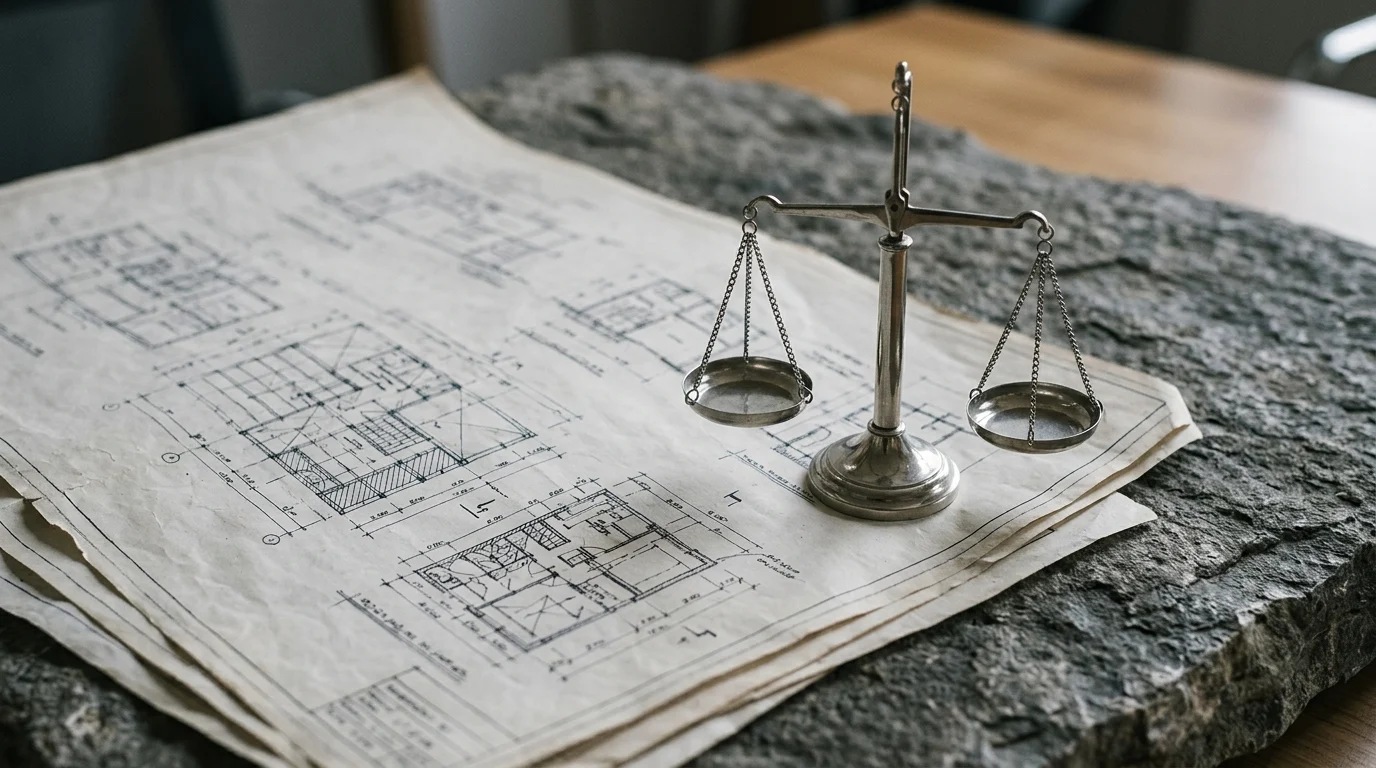 Conceptual image representing architectural planning and financial balance.