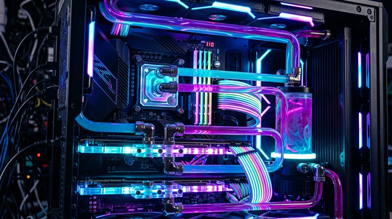 Conceptual image of glowing gaming PC components.