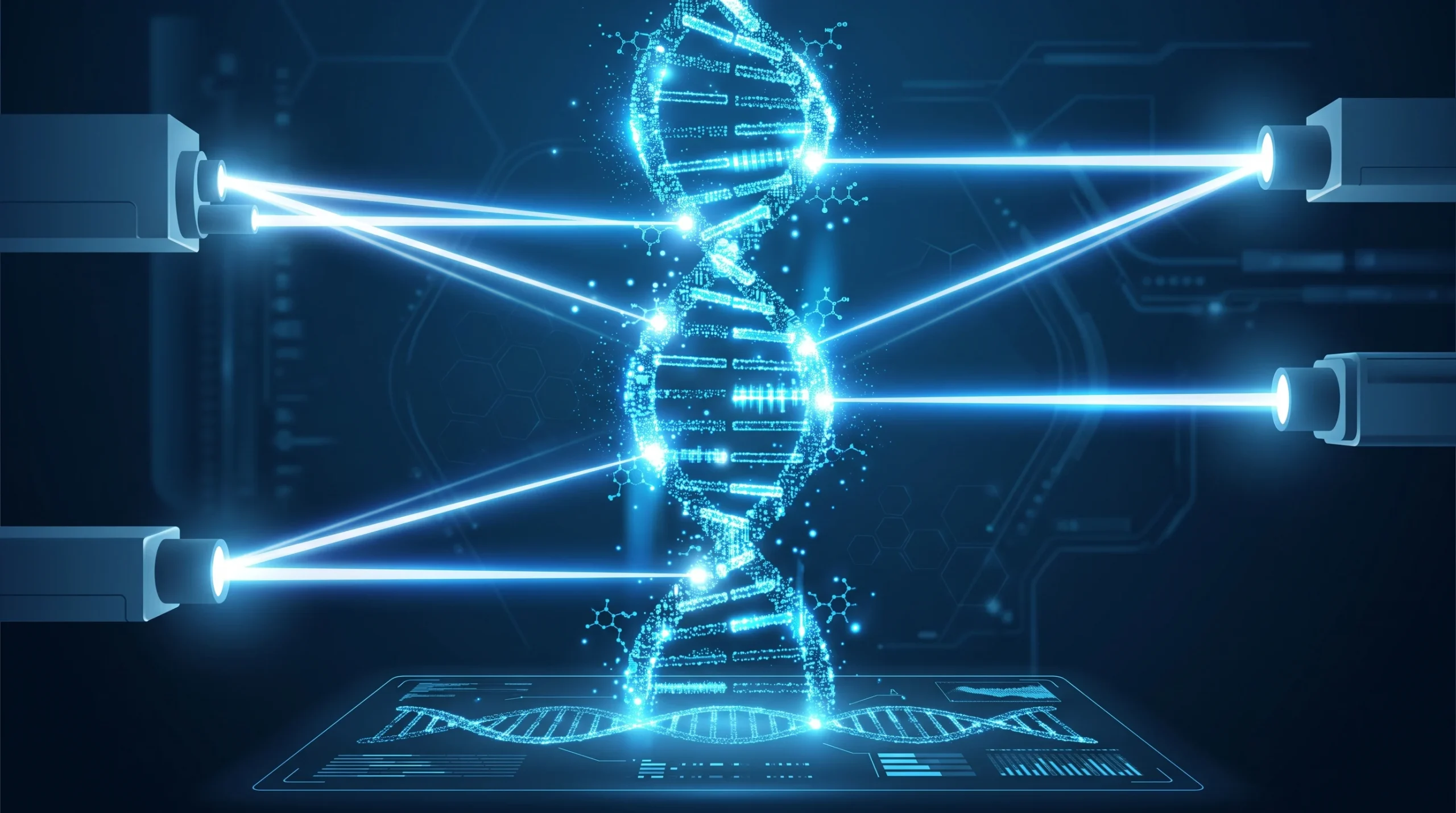 Conceptual illustration of digital DNA analysis for medical diagnosis.