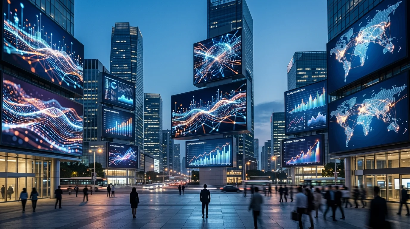 Conceptual digital billboards showing growth data