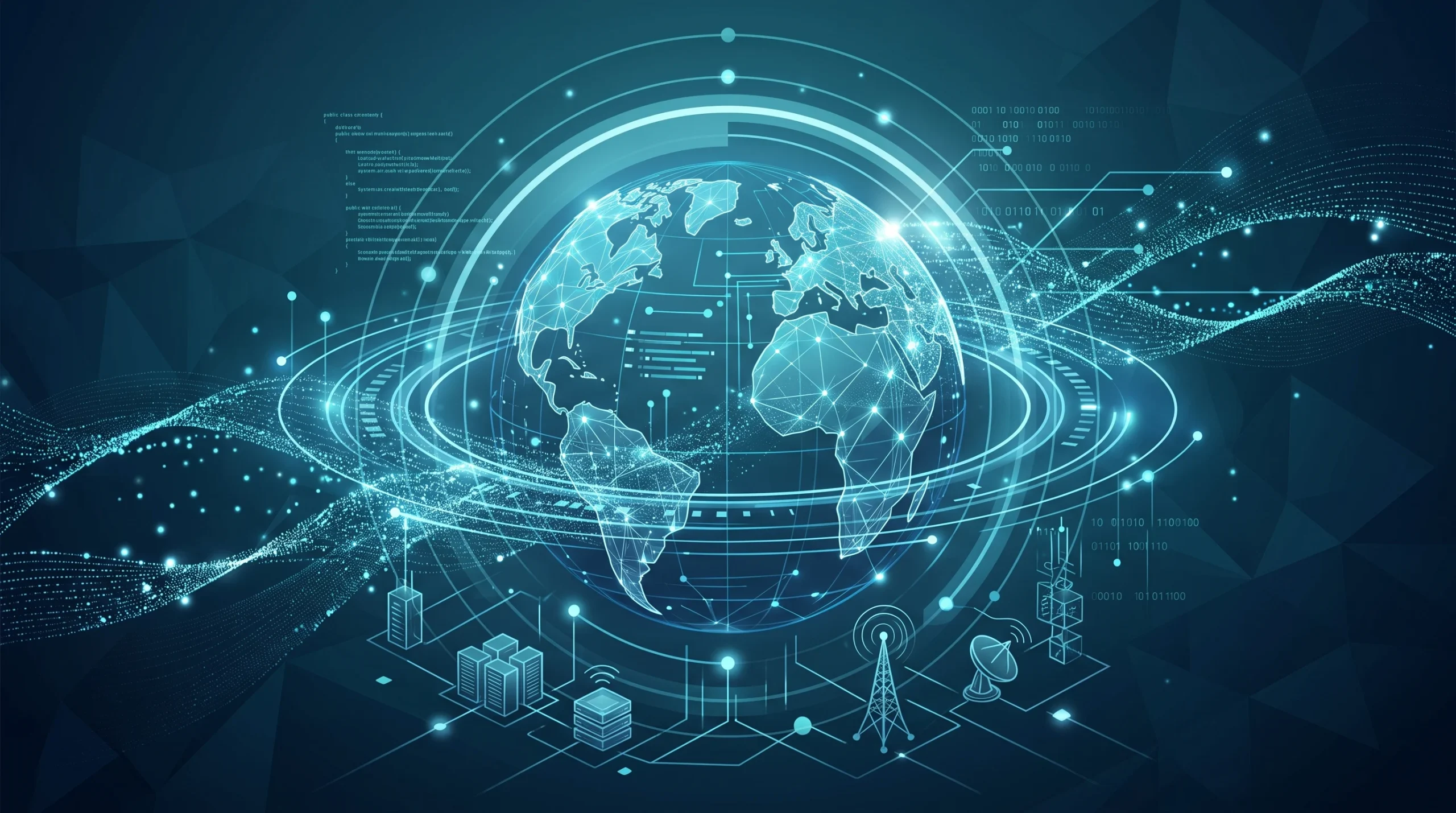 A conceptual illustration of a globe with digital data streams representing AI oversight.
