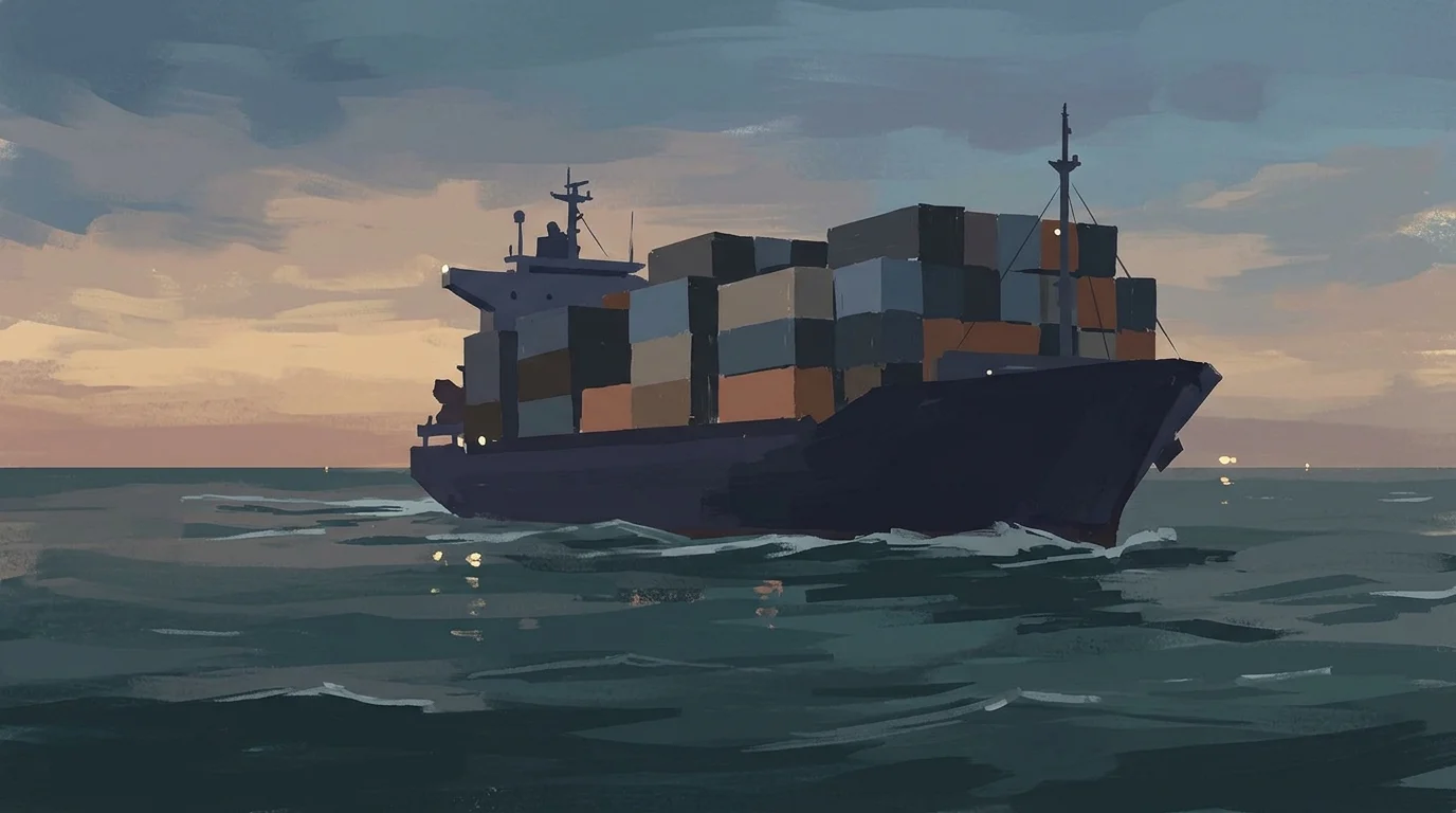 A conceptual image of a cargo ship at sea representing global trade.