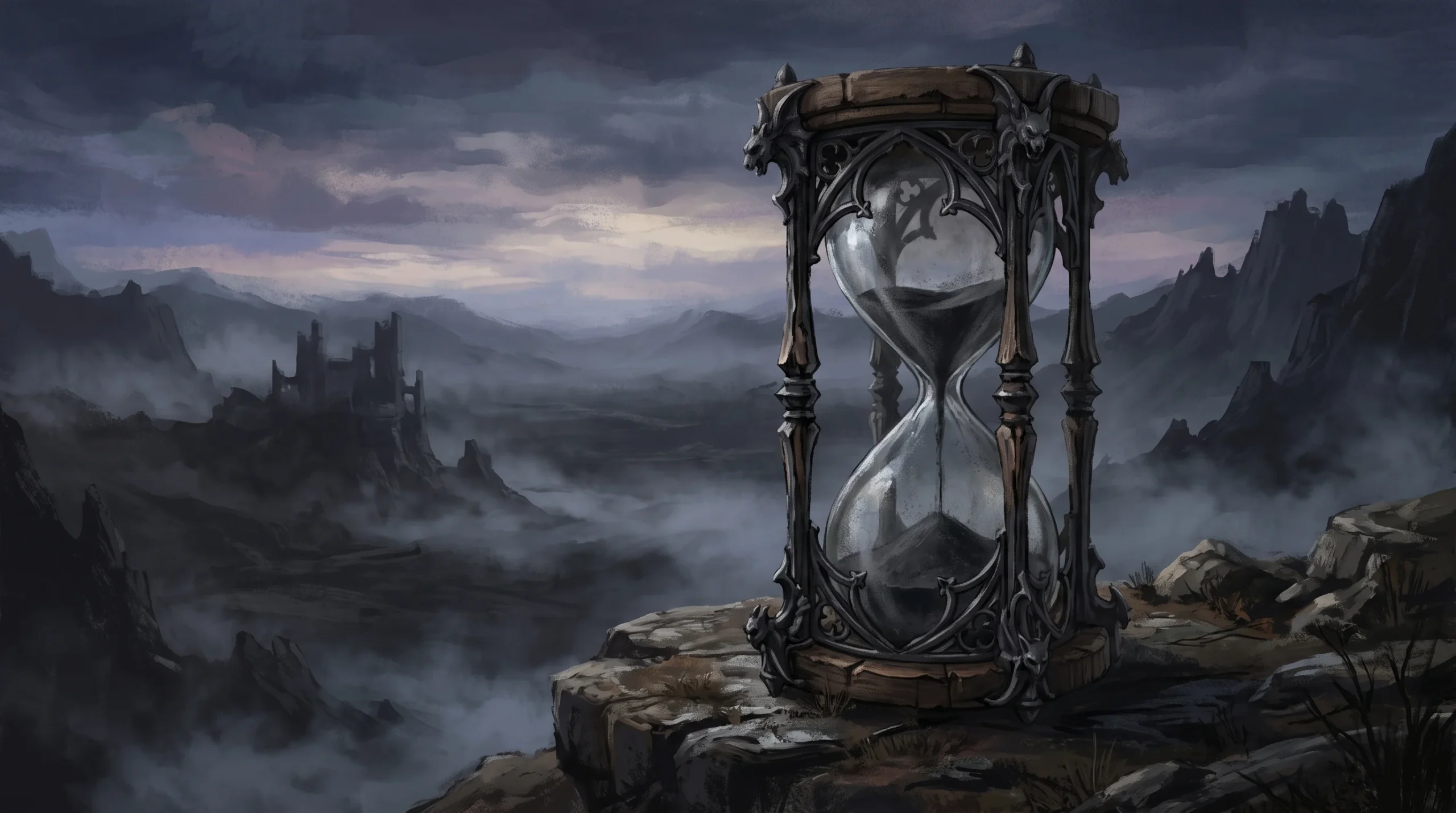 A gothic hourglass conceptual illustration representing a time limit
