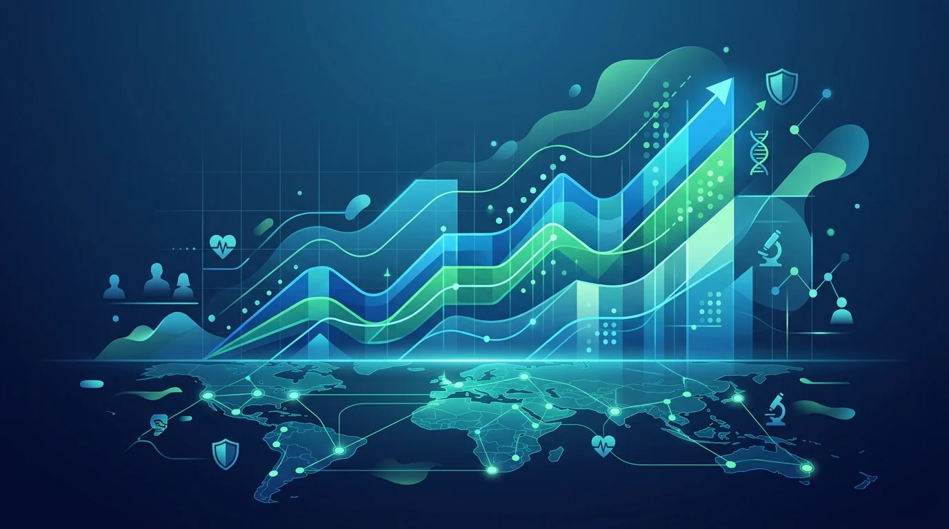 A conceptual digital graph showing rising health data trends.