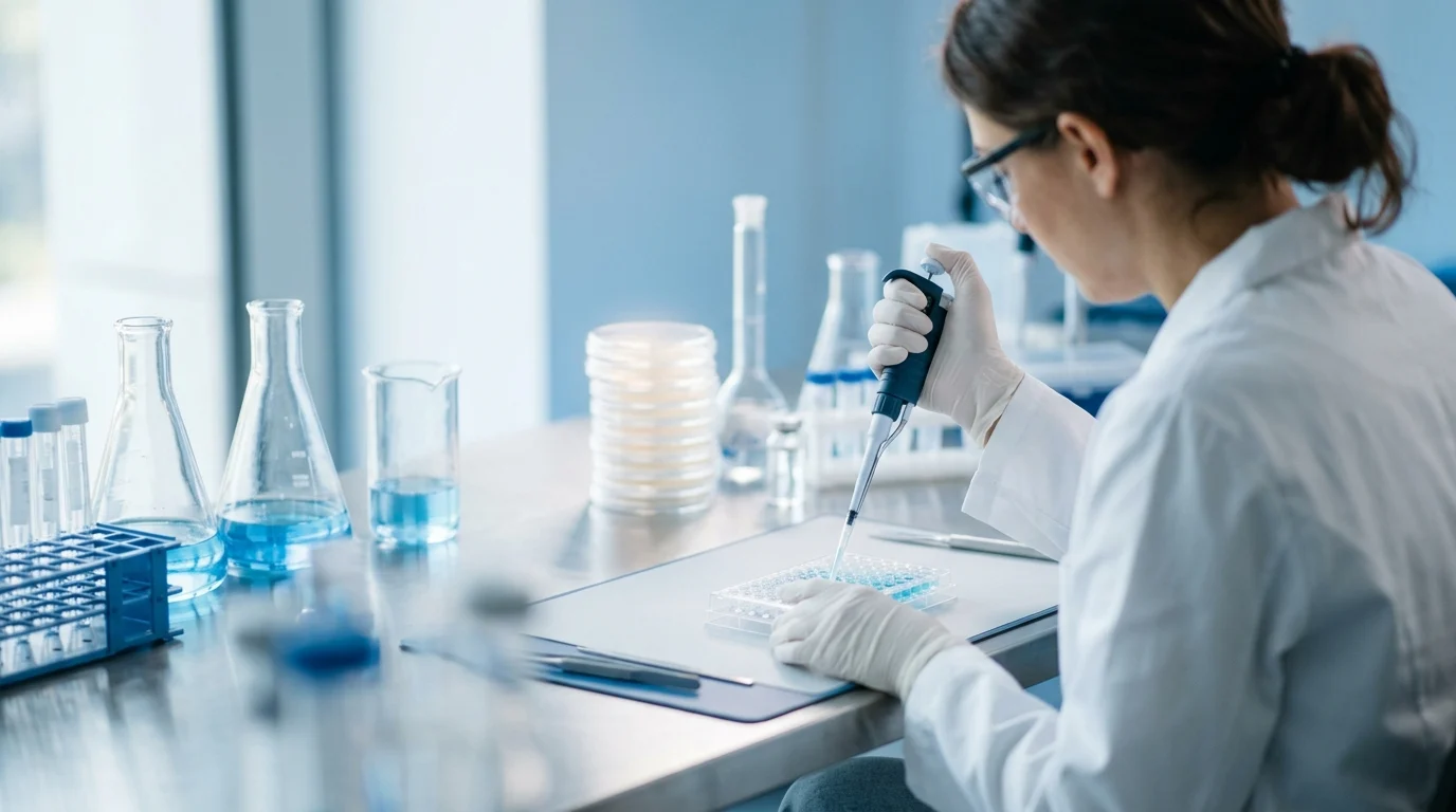A blurred conceptual image of a laboratory setting representing a health investigation.