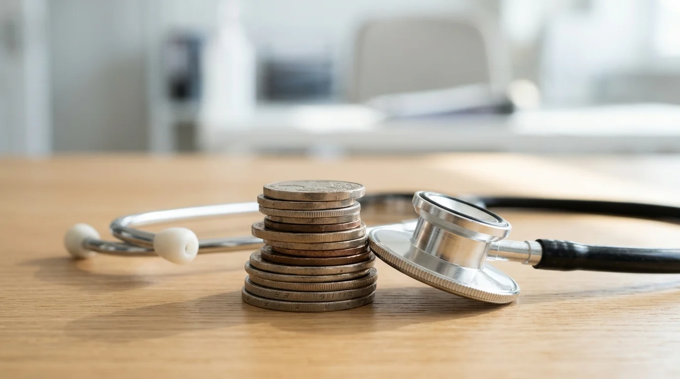 A stethoscope and coins representing social care funding.