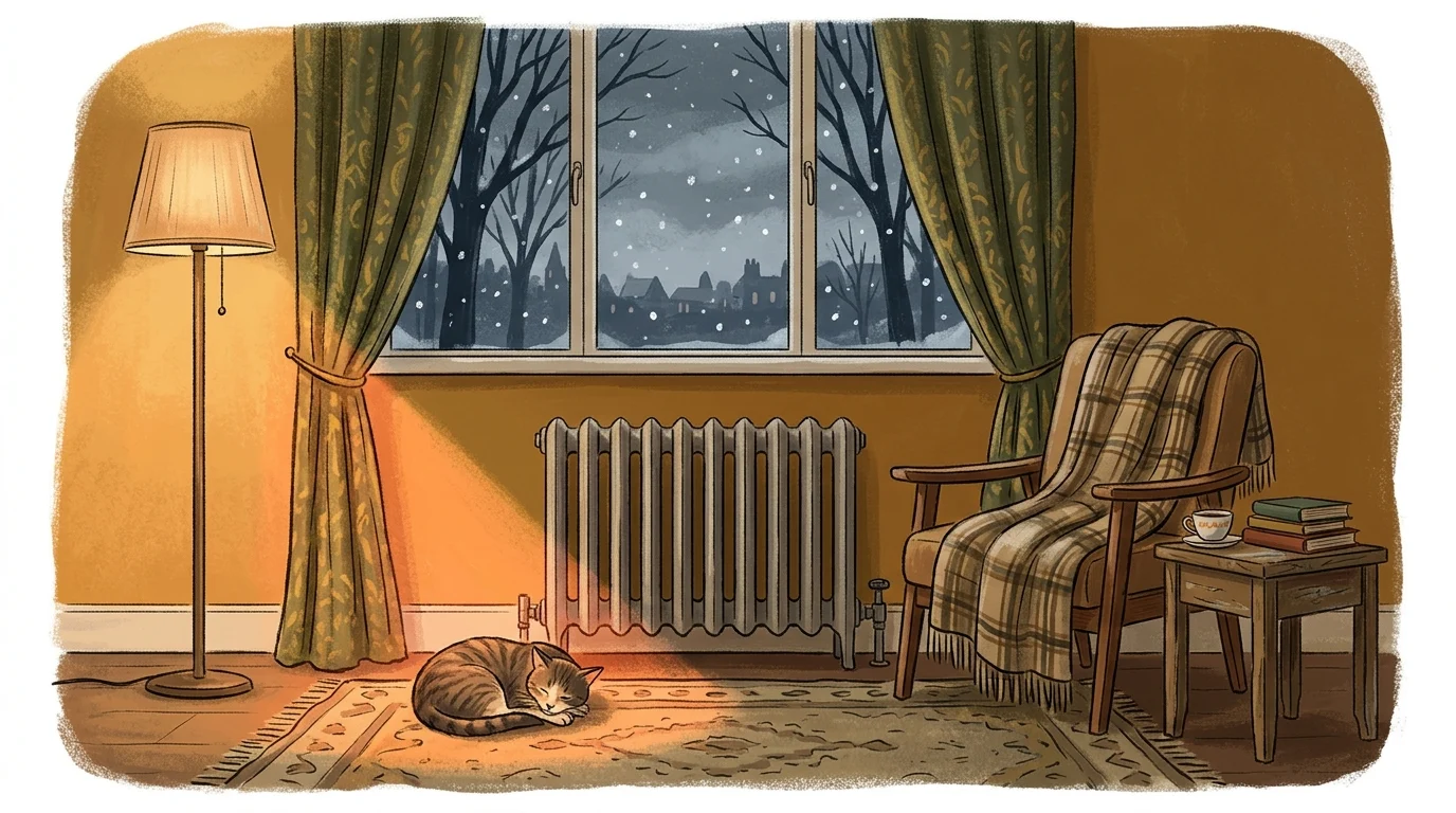 A domestic radiator in a home setting.