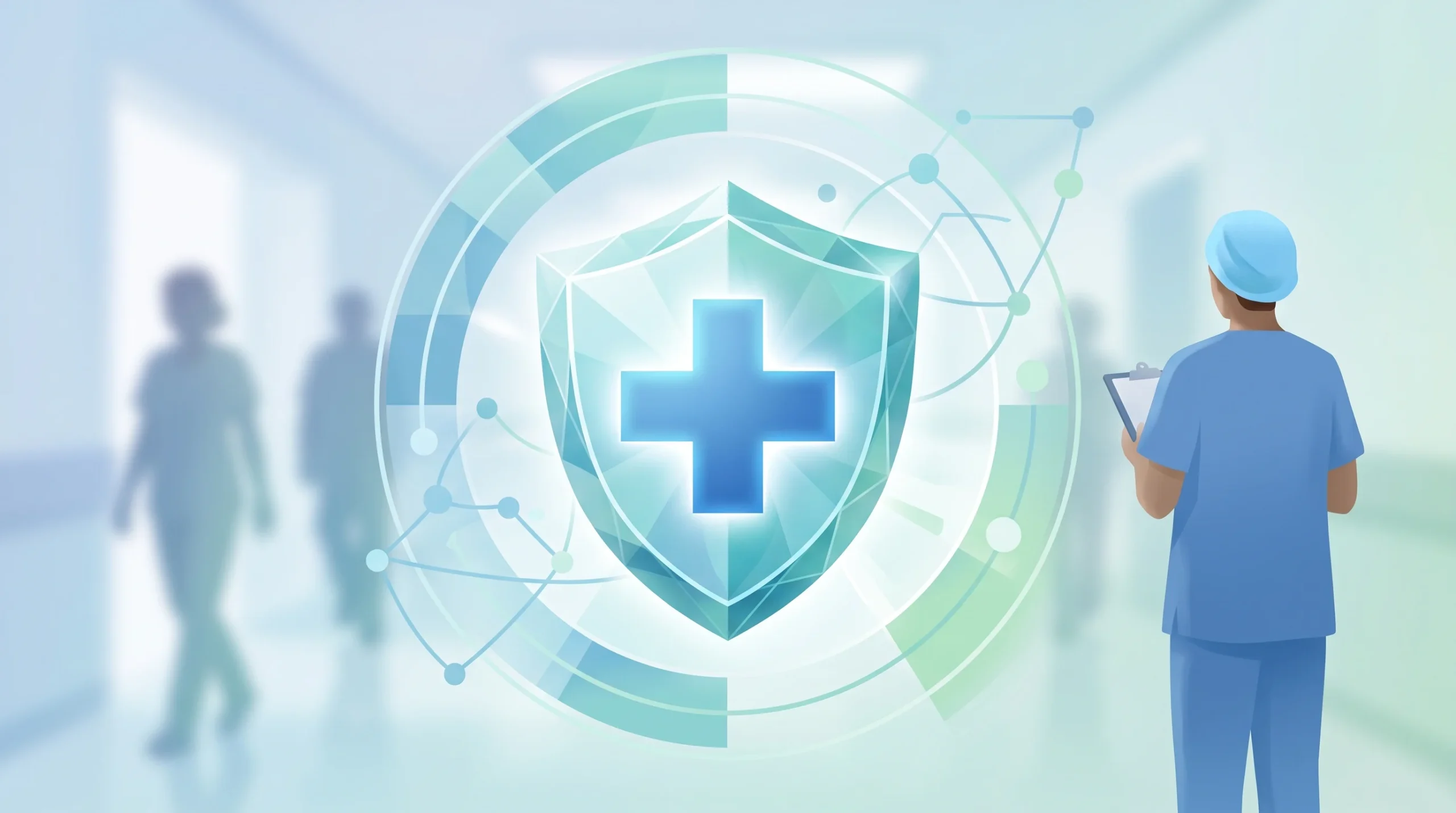 A conceptual illustration of hospital safety and patient protection.