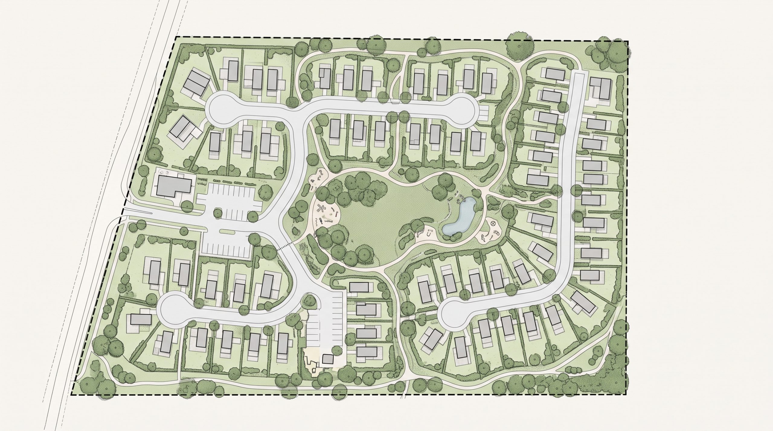 Conceptual architectural layout of a new housing development.