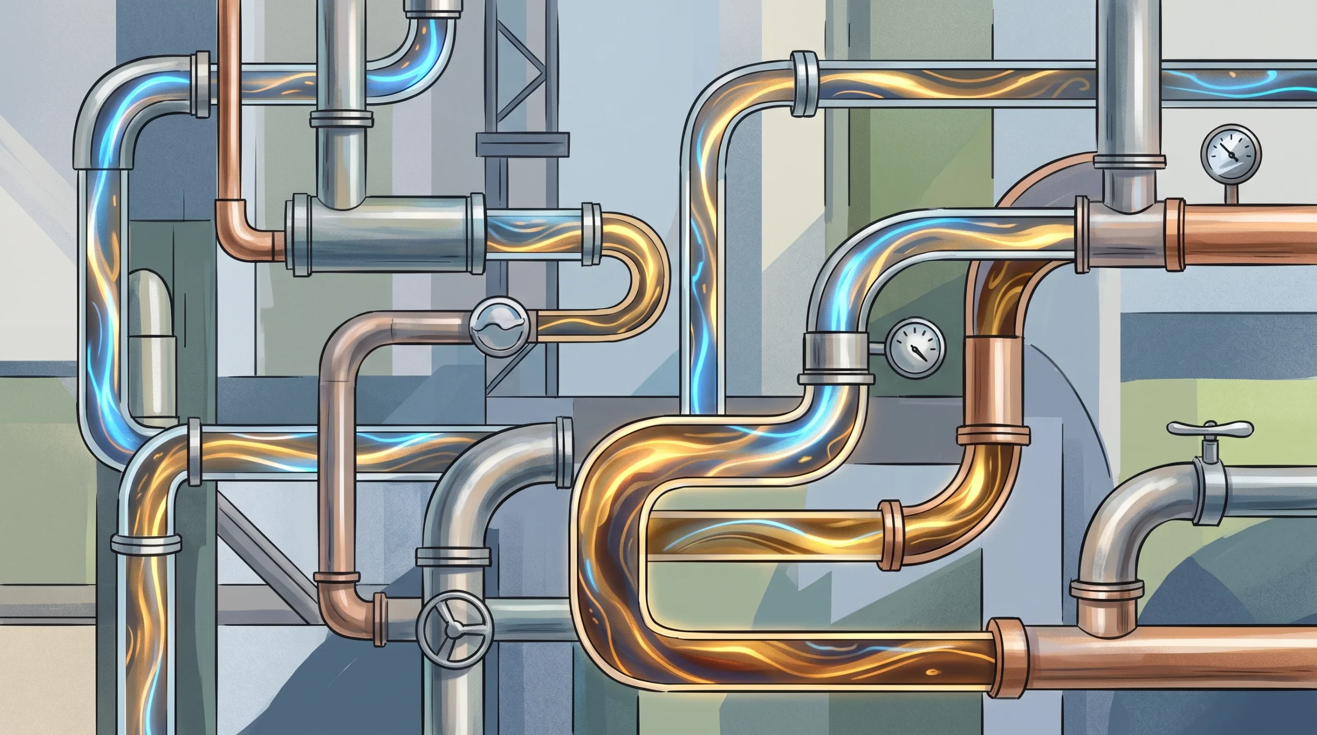 A conceptual illustration of industrial pipes representing fuel regulation.