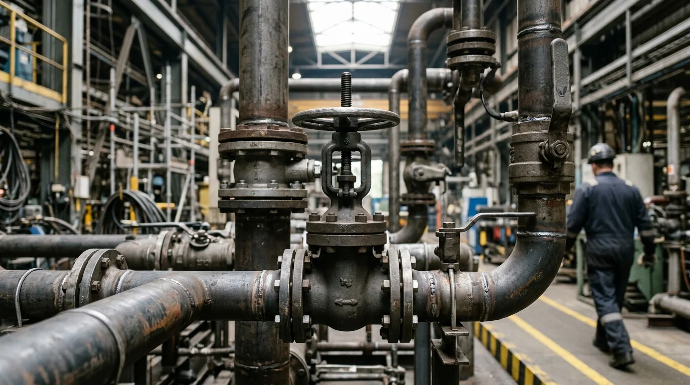 Close up of industrial pipes and valves.