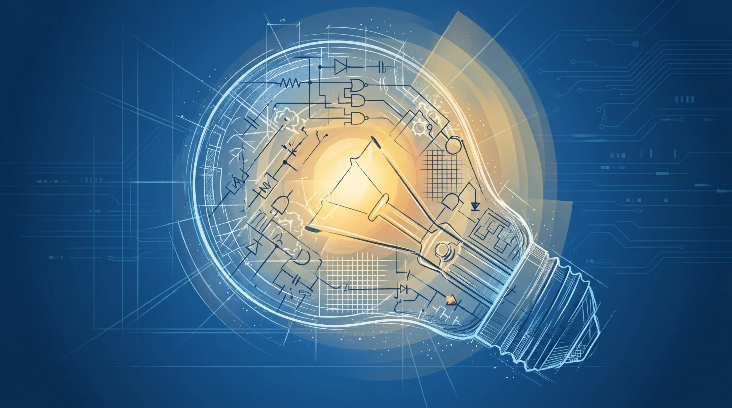 Conceptual illustration representing intellectual property and innovation through blueprints.