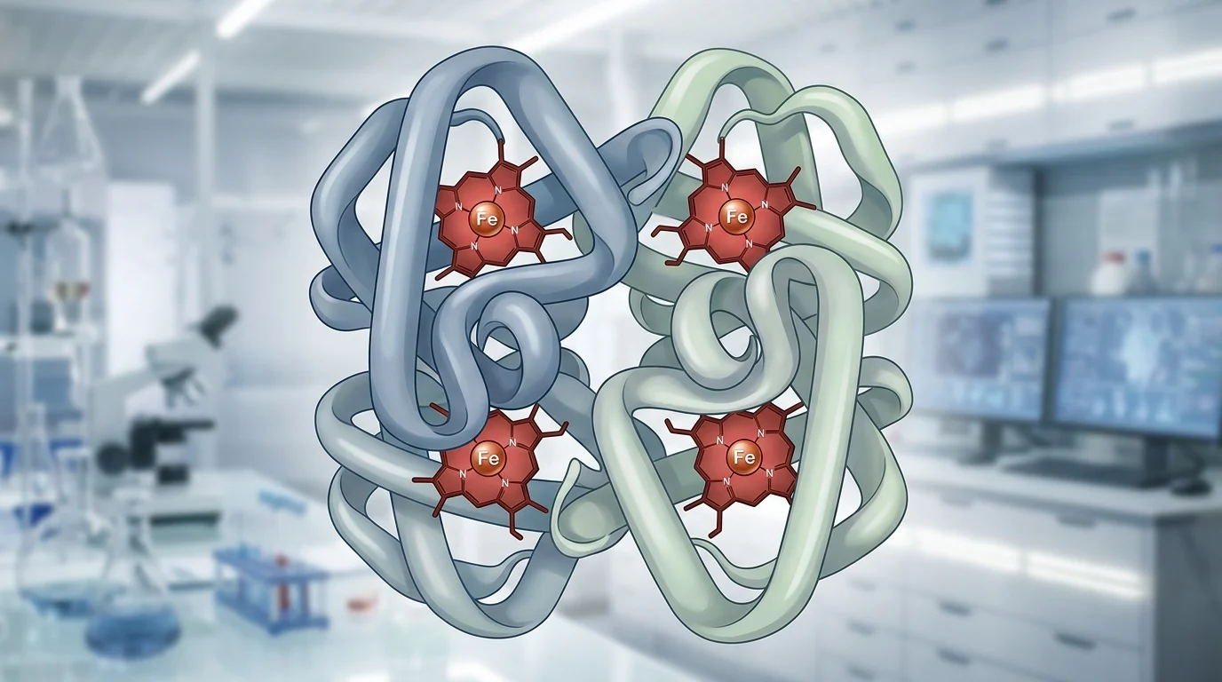 An abstract representation of molecular structures related to iron and blood health.