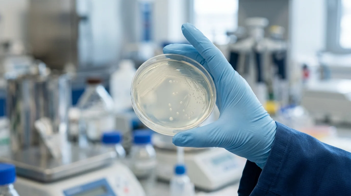 A laboratory petri dish being handled in a sterile environment.