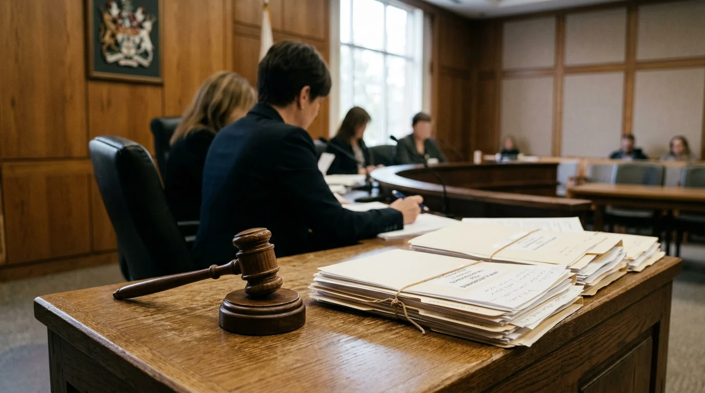 A gavel and documents representing a council licensing panel.