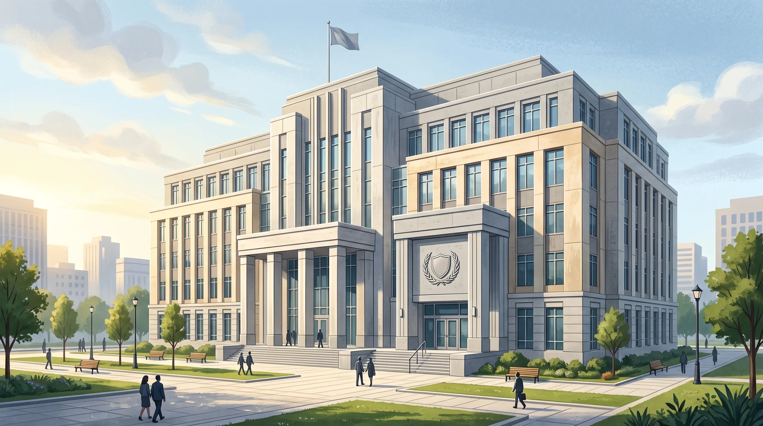A conceptual image of a generic civic government building.