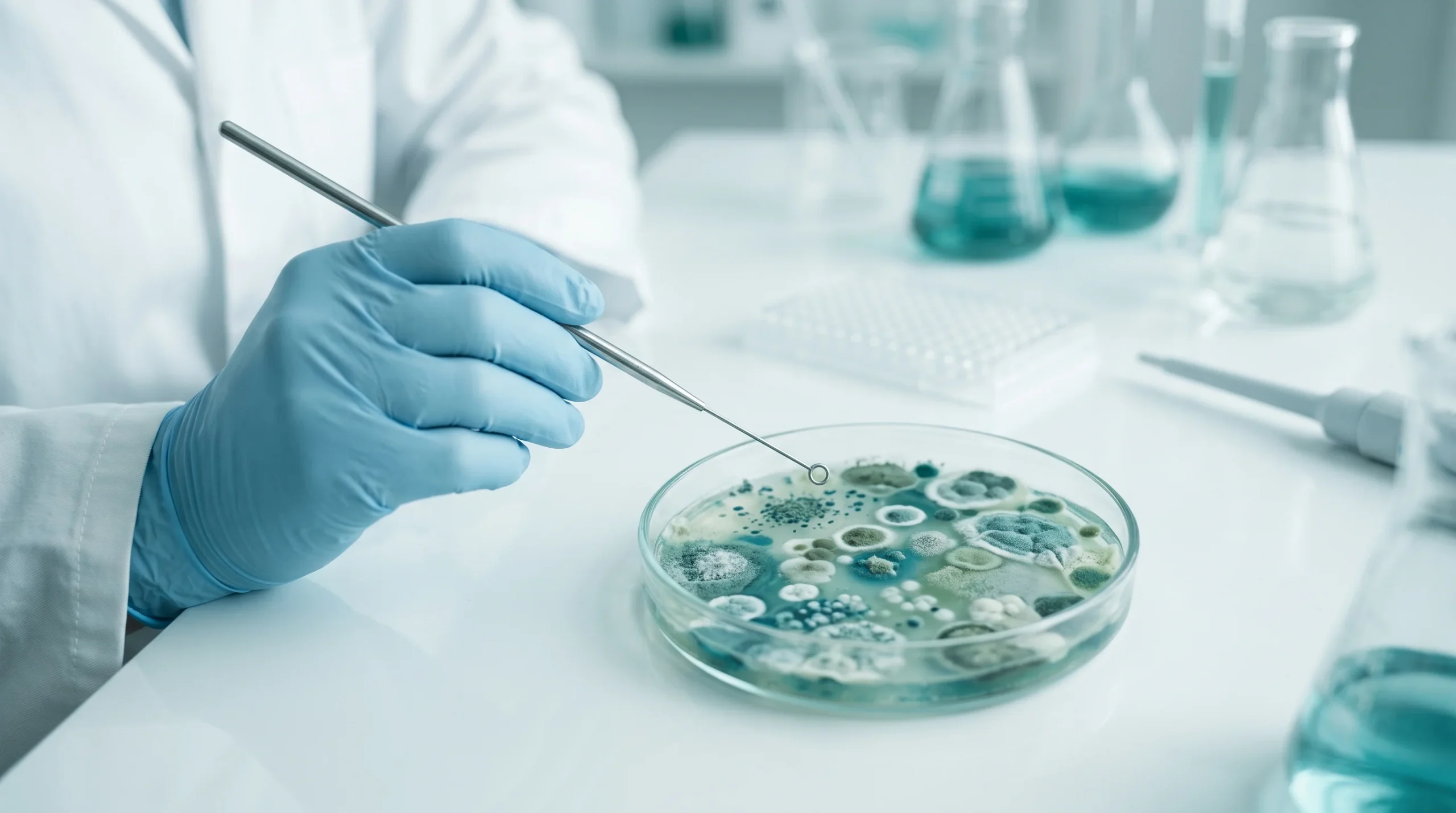 Conceptual medical laboratory setting illustrating microbiology.